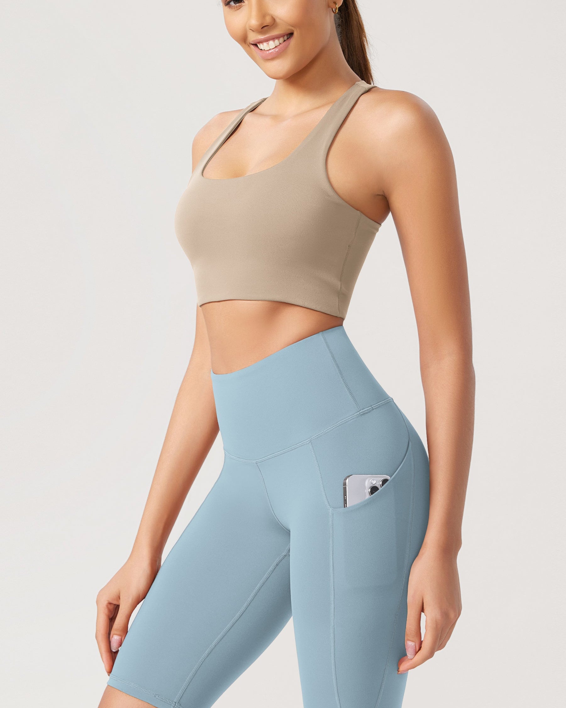 10 Tummy Control 2.0 High Waist Athletic Workout Shorts with Pockets Chambray - ododos