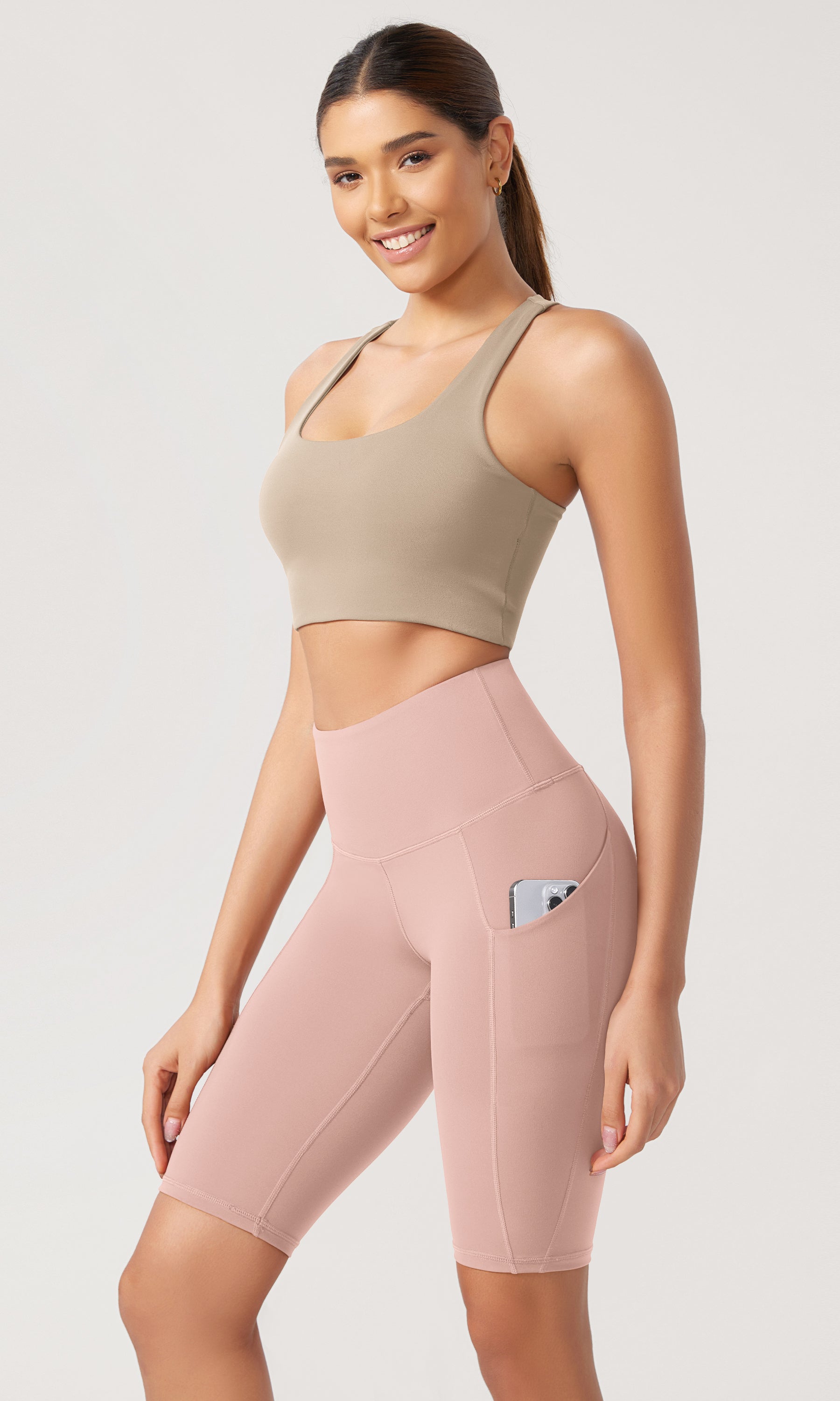 10 Tummy Control 2.0 High Waist Athletic Workout Shorts with Pockets Dusty Pink - ododos