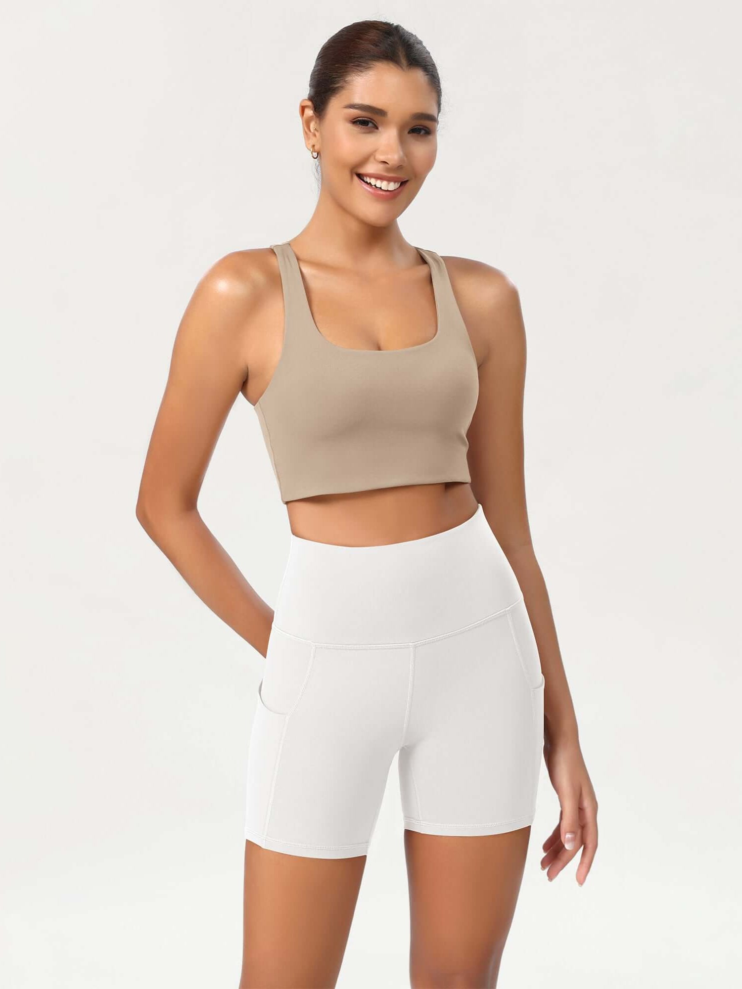 5 High Waist Control Shorts with Pockets White - ododos