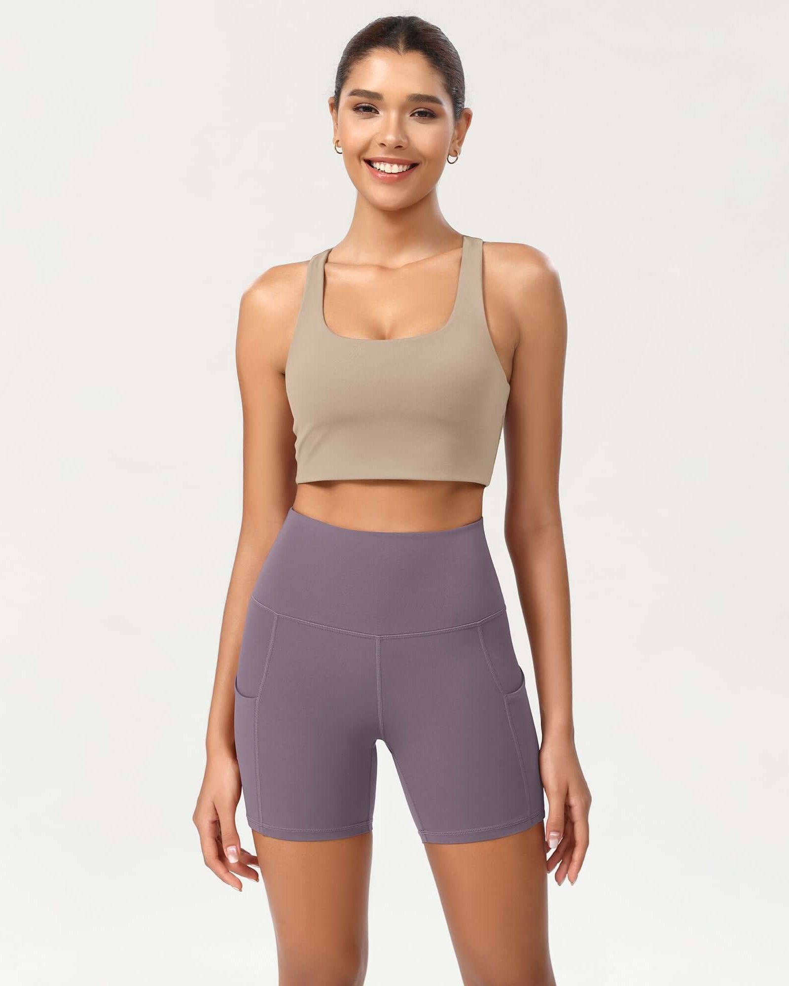 5 High Waist Control Shorts with Pockets Ash Violet - ododos