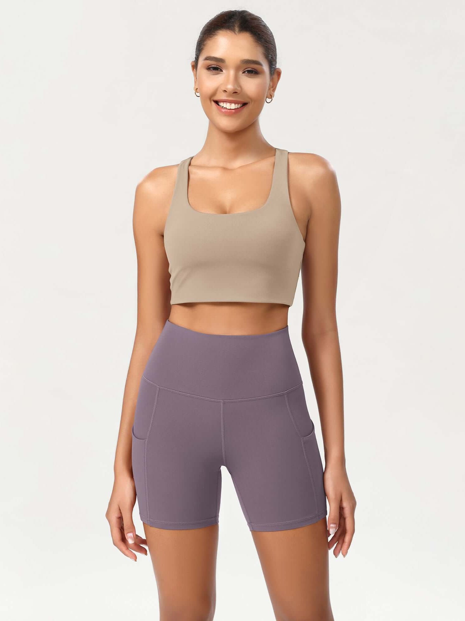 5 High Waist Control Shorts with Pockets Ash Violet - ododos