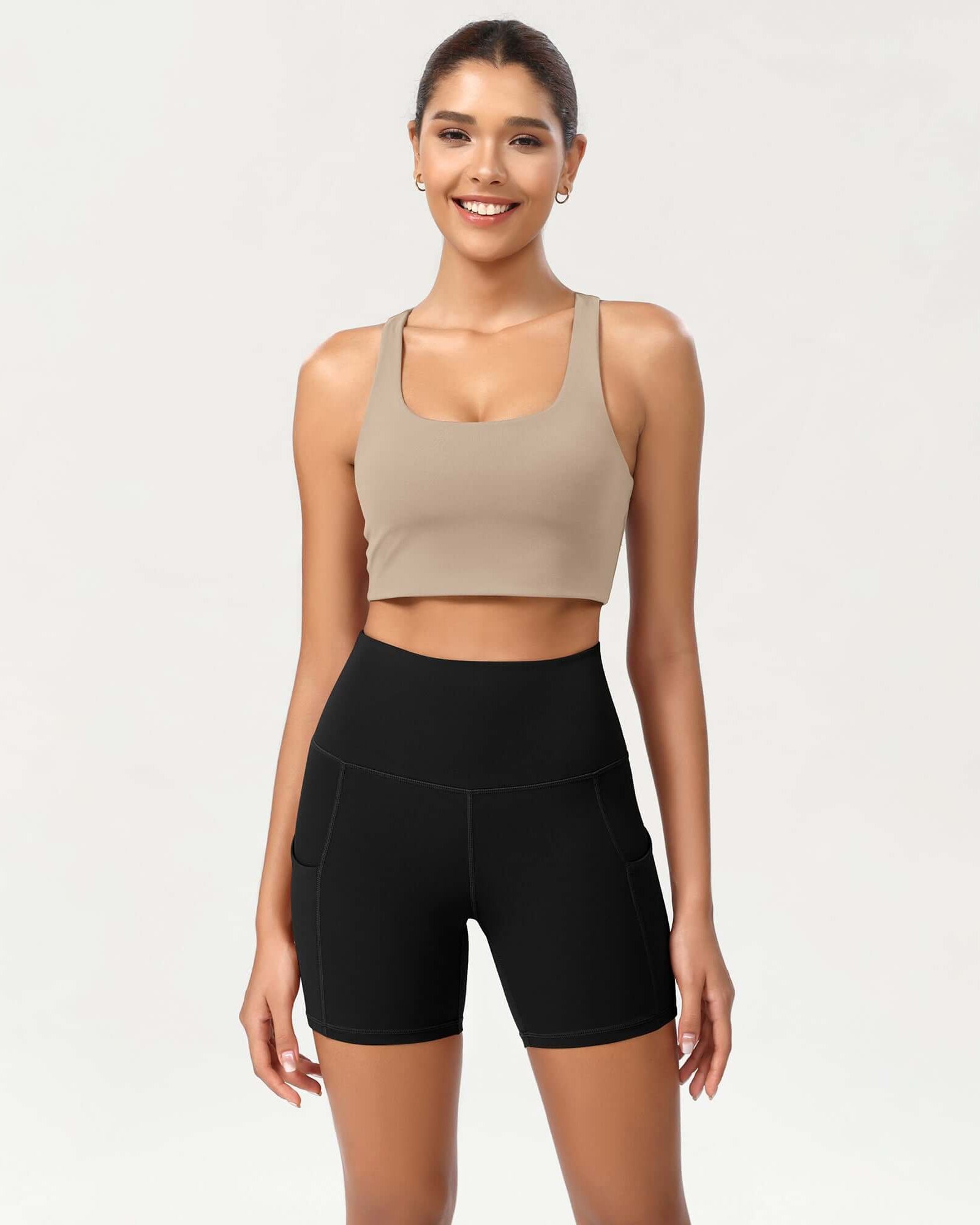 5 High Waist Control Shorts with Pockets Black - ododos