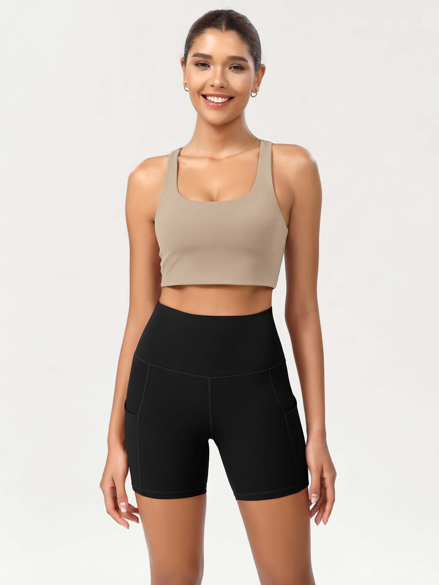 5 High Waist Control Shorts with Pockets Black - ododos