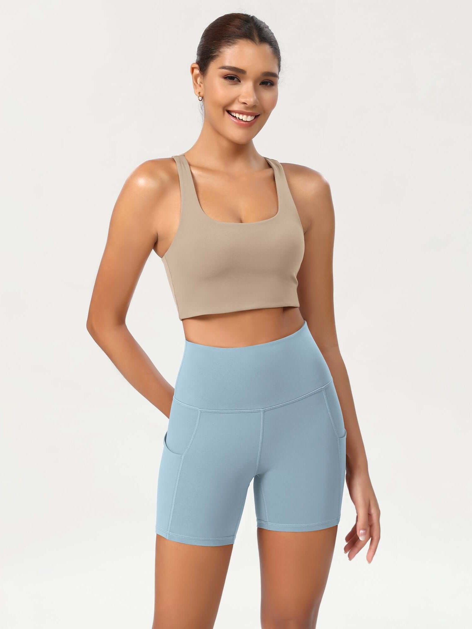 5 High Waist Control Shorts with Pockets Chambray - ododos