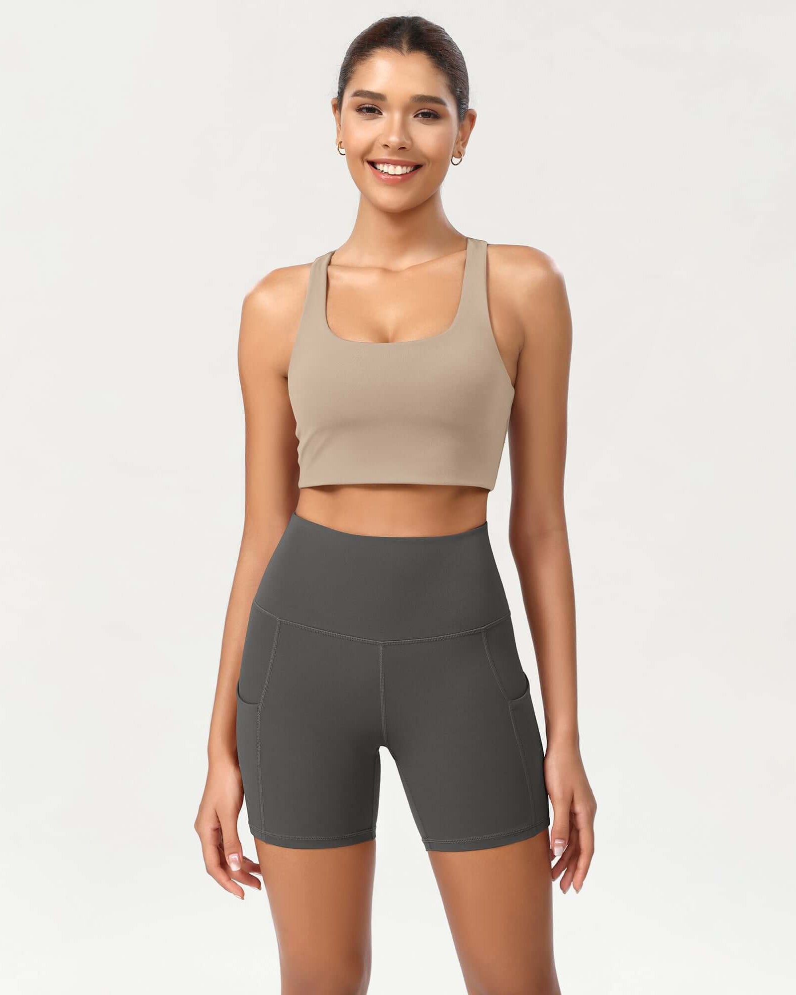 5 High Waist Control Shorts with Pockets Charcoal - ododos