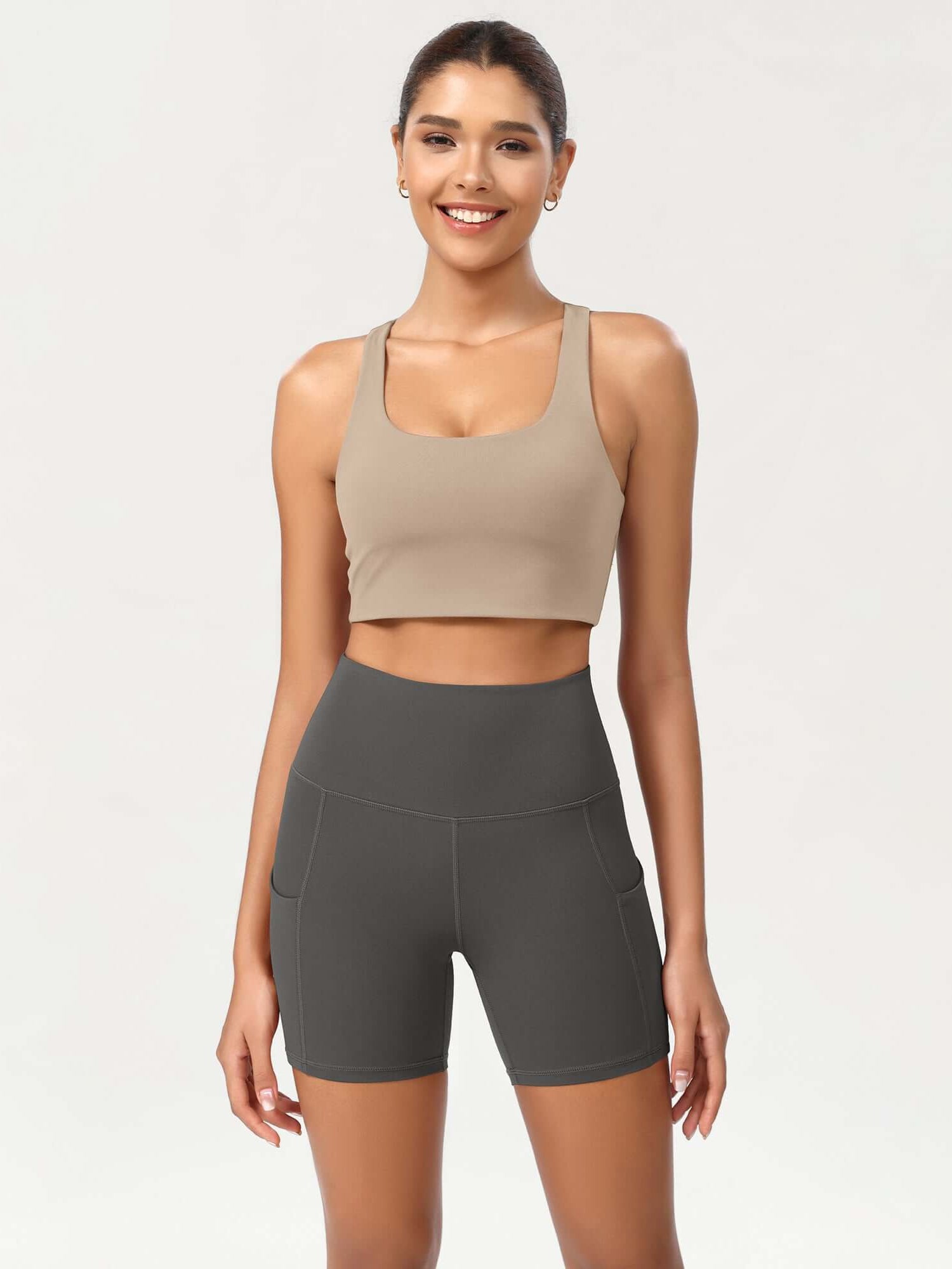 5 High Waist Control Shorts with Pockets Charcoal - ododos