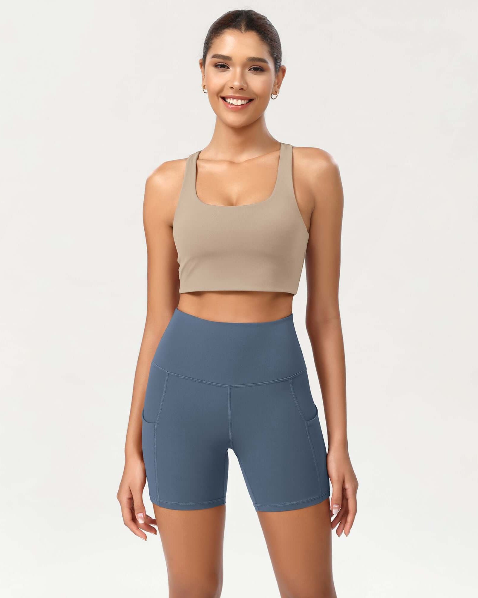 5 High Waist Control Shorts with Pockets Ink Blue - ododos