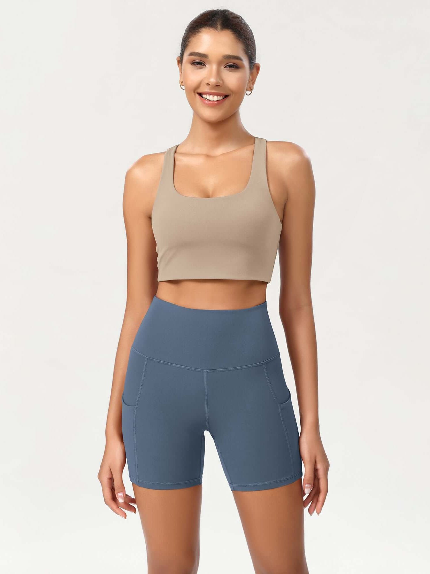 5 High Waist Control Shorts with Pockets Ink Blue - ododos