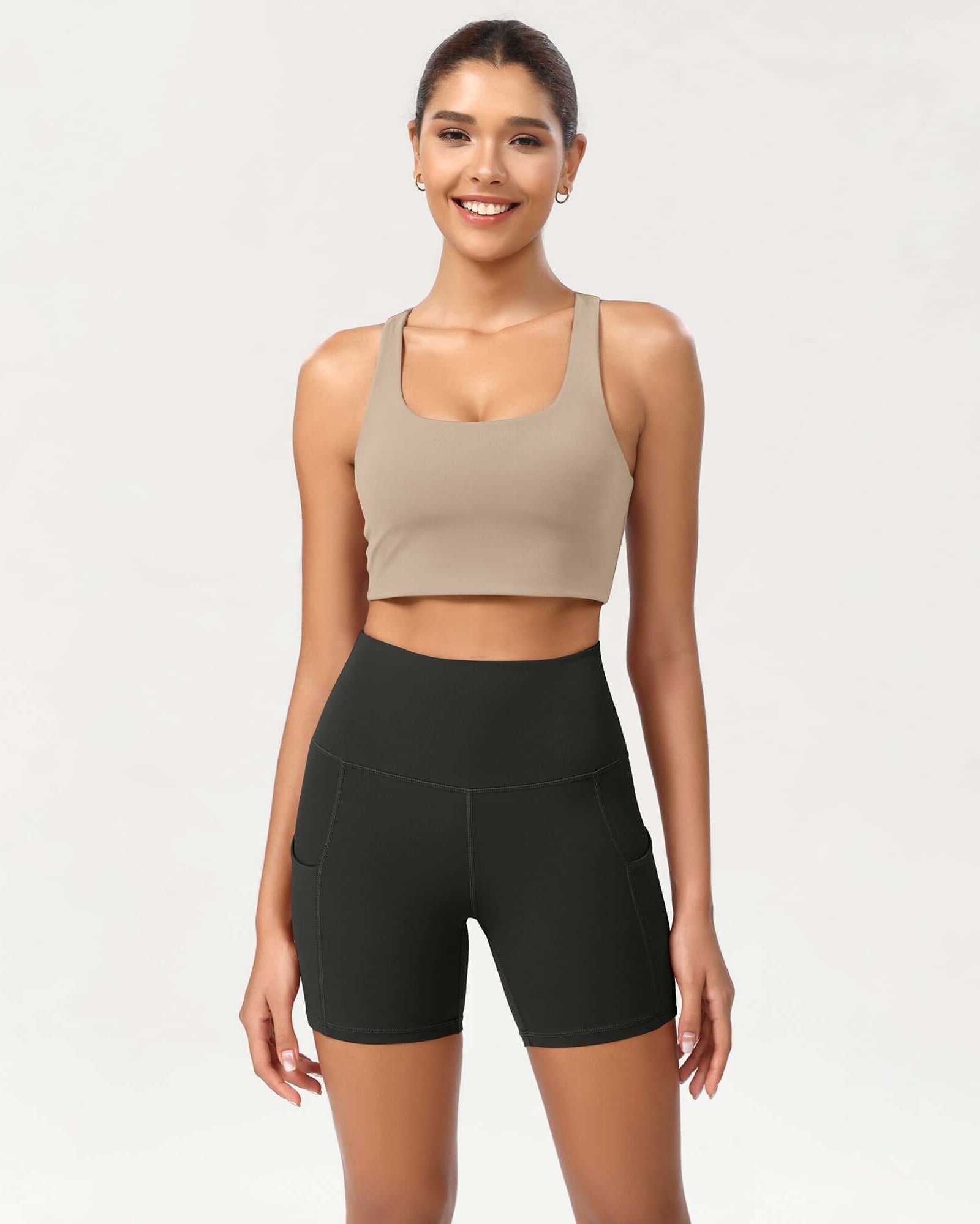 5 High Waist Control Shorts with Pockets Onyx Black - ododos