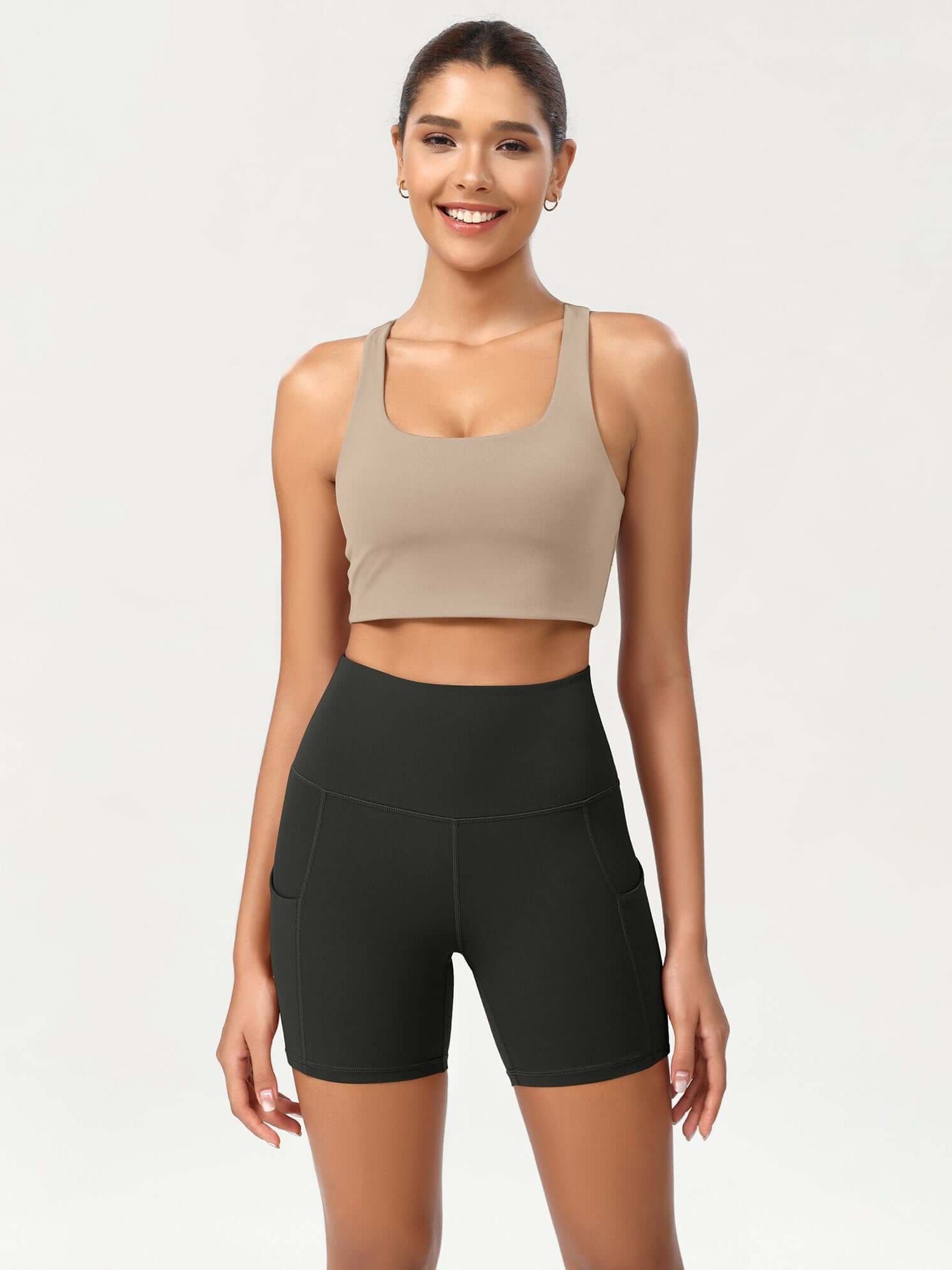 5 High Waist Control Shorts with Pockets Onyx Black - ododos