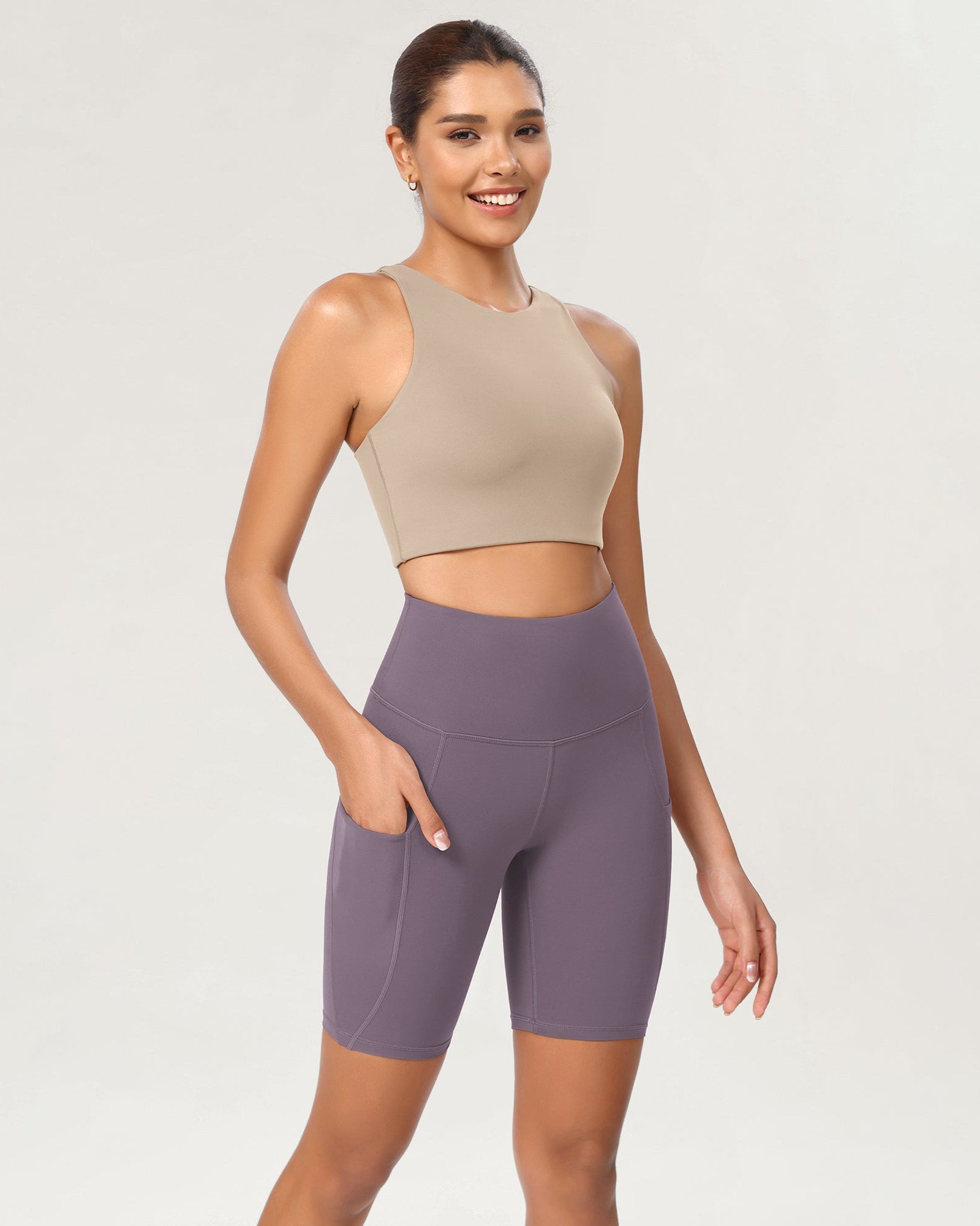 8 Tummy Control 2.0 High Waist Athletic Workout Shorts with Pockets Ash Violet - ododos