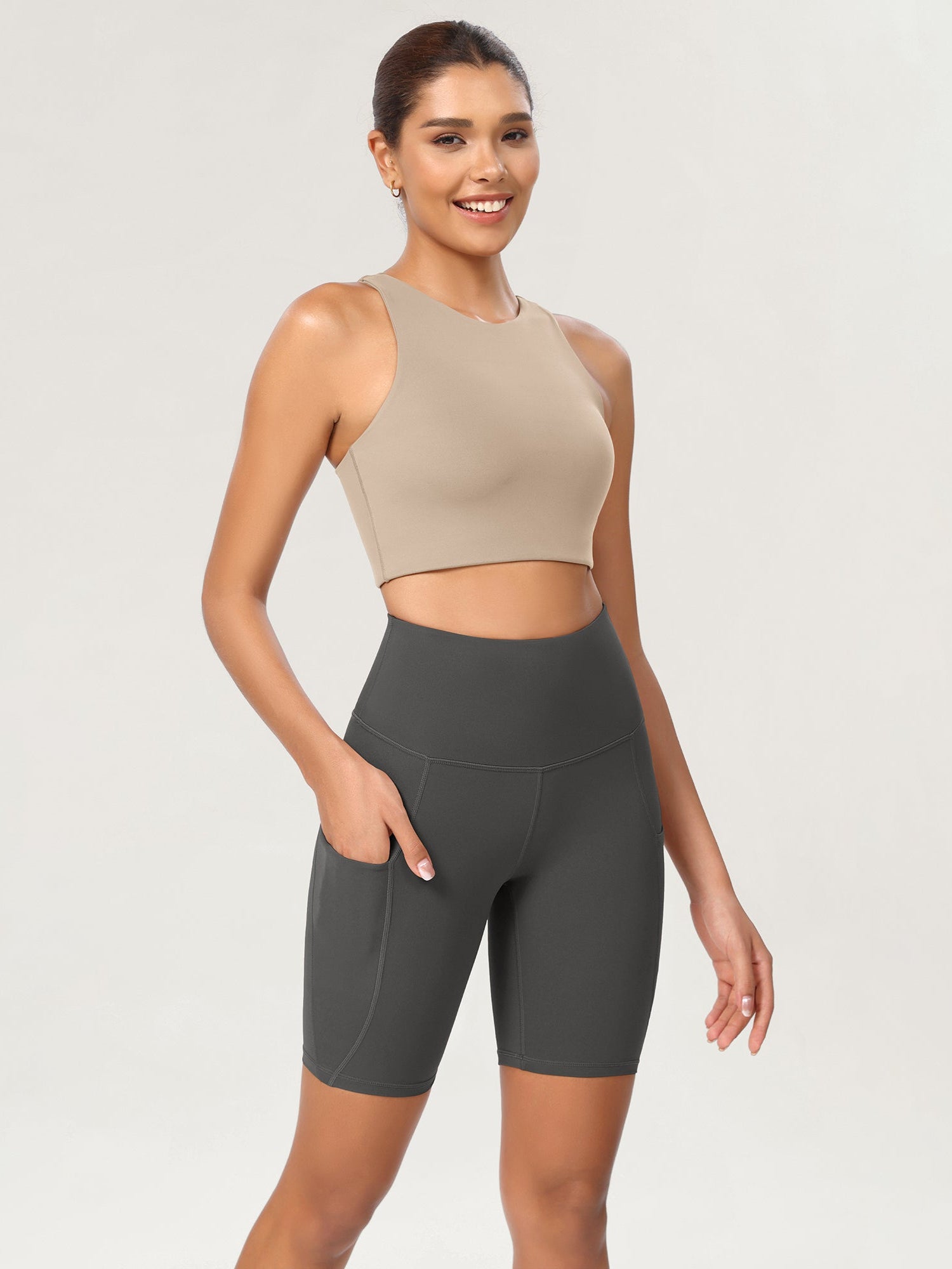 8 Tummy Control 2.0 High Waist Athletic Workout Shorts with Pockets Charcoal - ododos