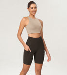 8 Tummy Control 2.0 High Waist Athletic Workout Shorts with Pockets Dark Brown - ododos