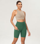 8 Tummy Control 2.0 High Waist Athletic Workout Shorts with Pockets Dark Green - ododos