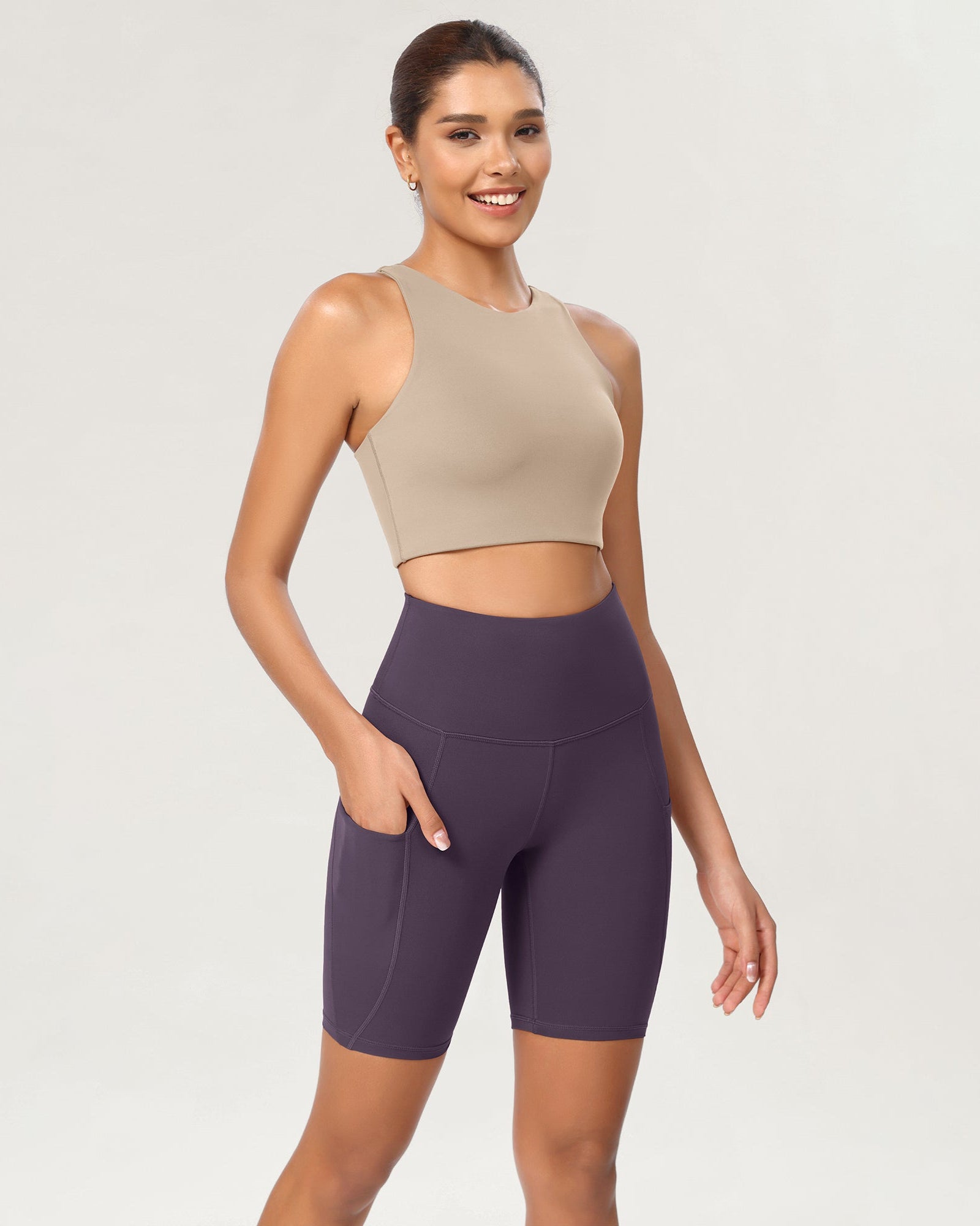8 Tummy Control 2.0 High Waist Athletic Workout Shorts with Pockets Dark Purple - ododos