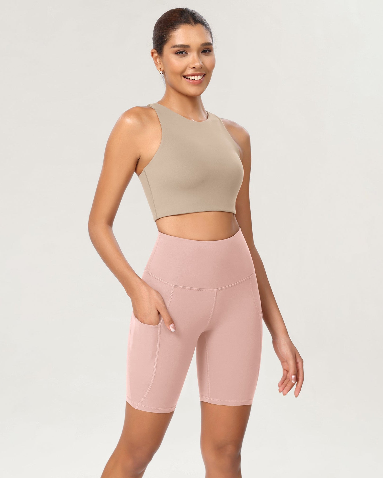 8 Tummy Control 2.0 High Waist Athletic Workout Shorts with Pockets Dusty Pink - ododos
