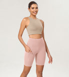 8 Tummy Control 2.0 High Waist Athletic Workout Shorts with Pockets Dusty Pink - ododos