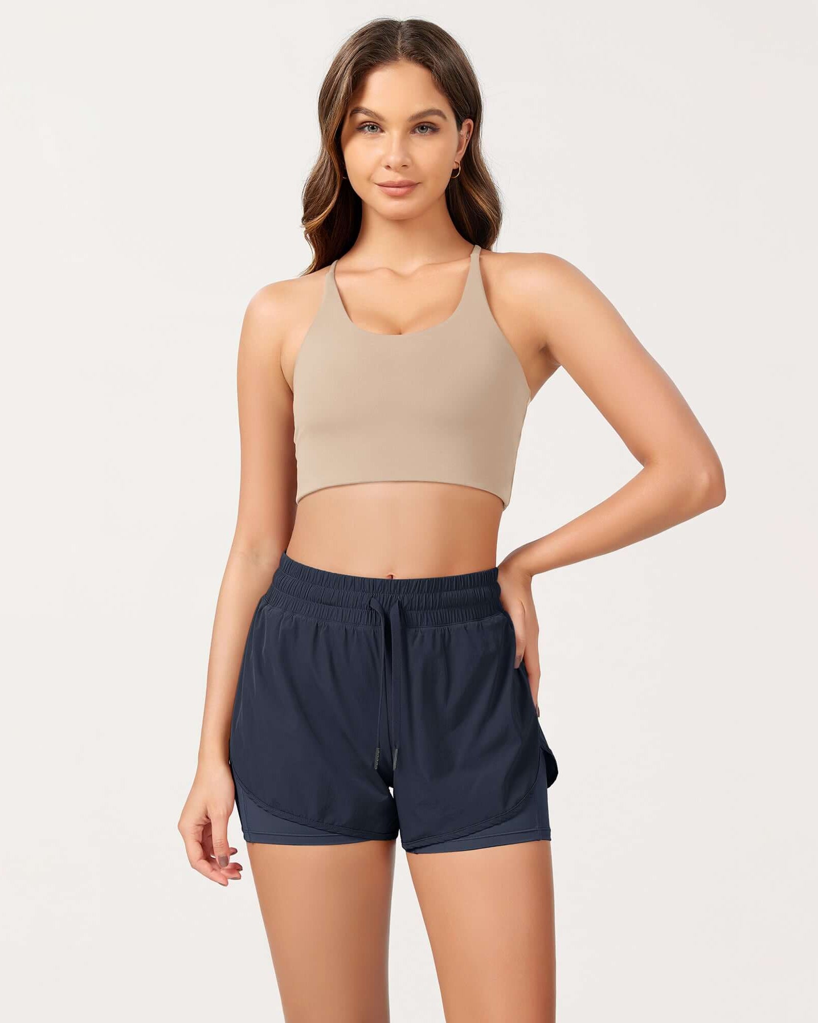 2 in 1 Athletic Shorts with Pockets Deep Navy - ododos