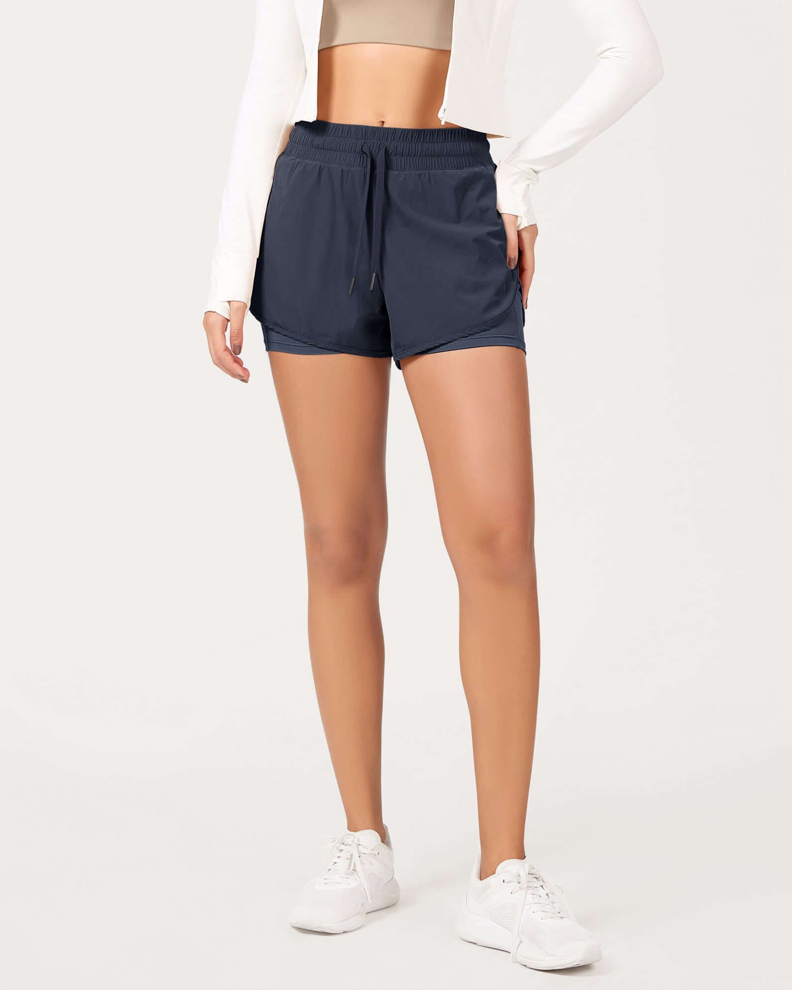 2 in 1 Athletic Shorts with Pockets - ododos