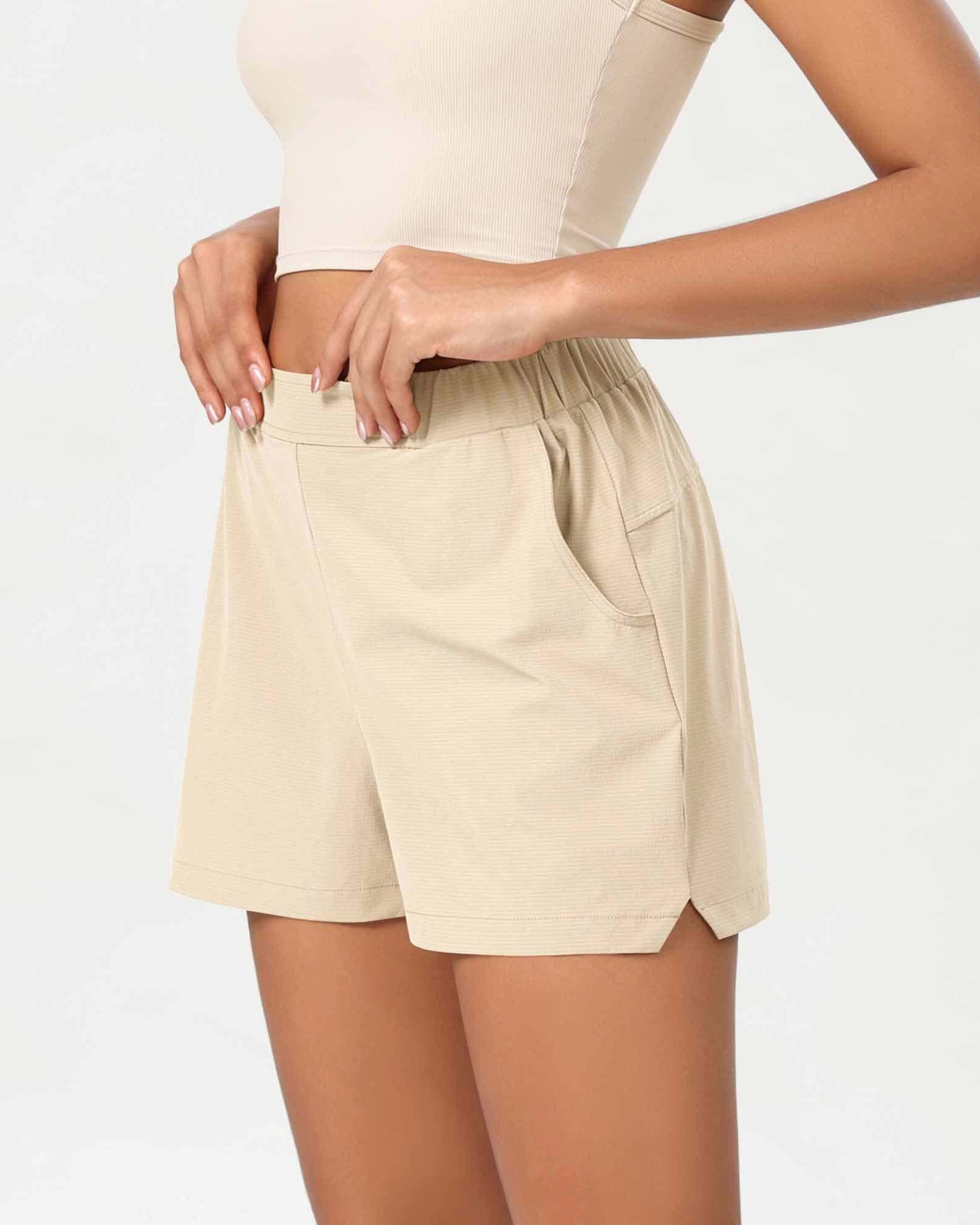 Stretch Woven High Waist Relaxed Shorts - ododos