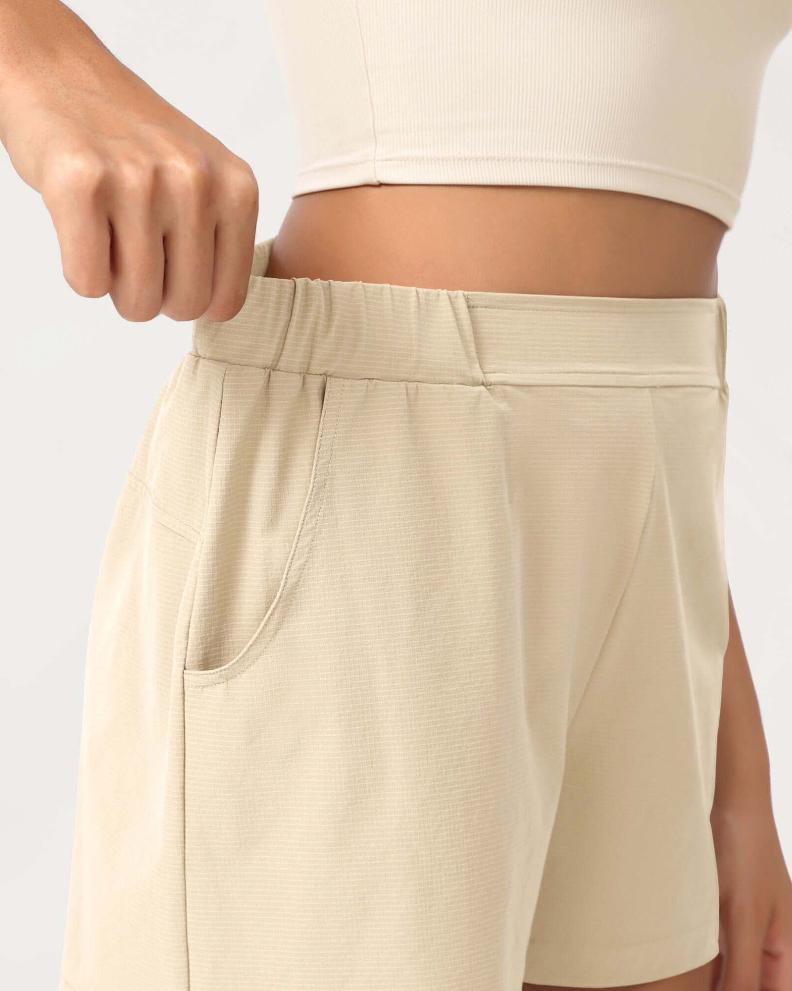 Stretch Woven High Waist Relaxed Shorts - ododos