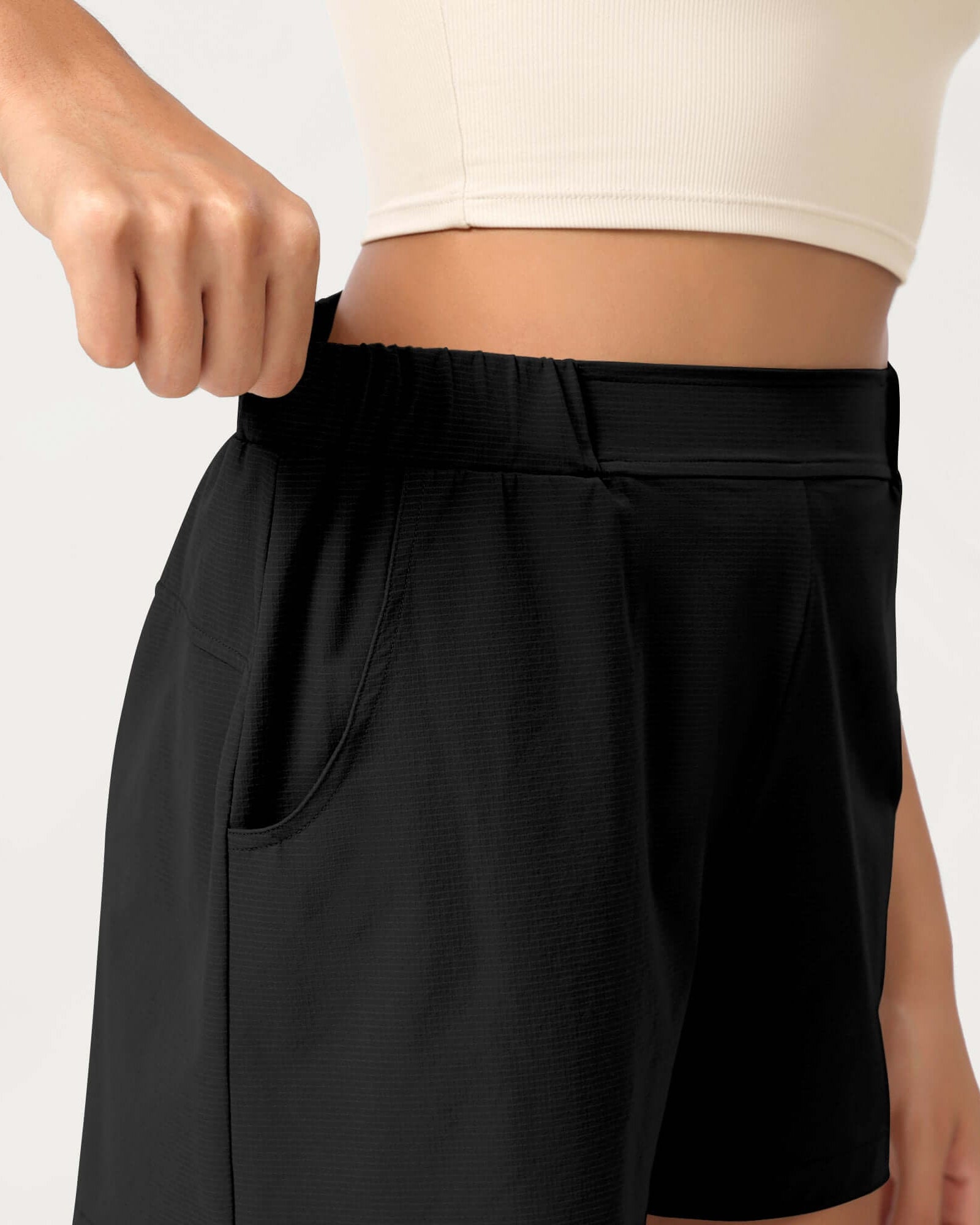 Stretch Woven High Waist Relaxed Shorts - ododos