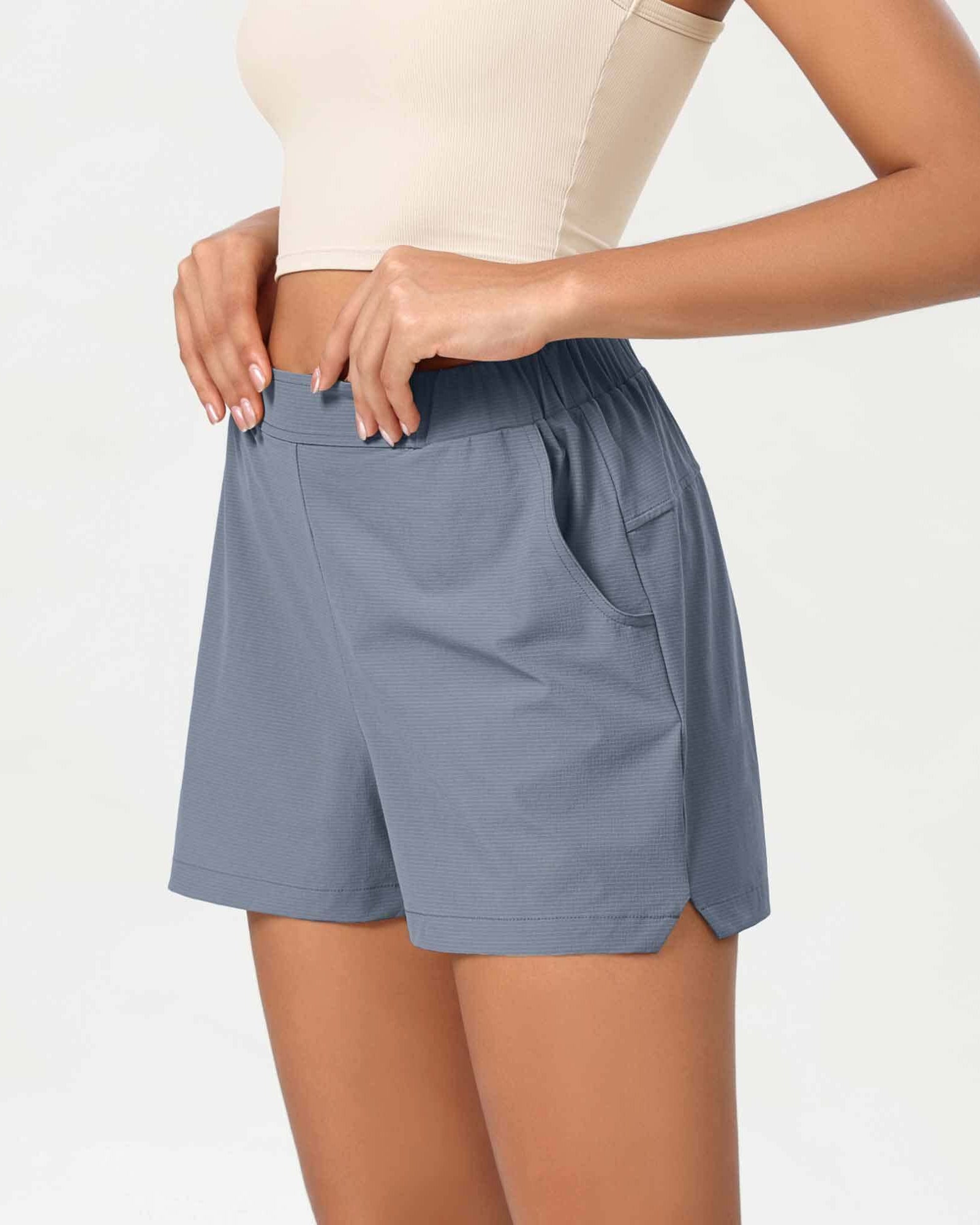 Stretch Woven High Waist Relaxed Shorts - ododos
