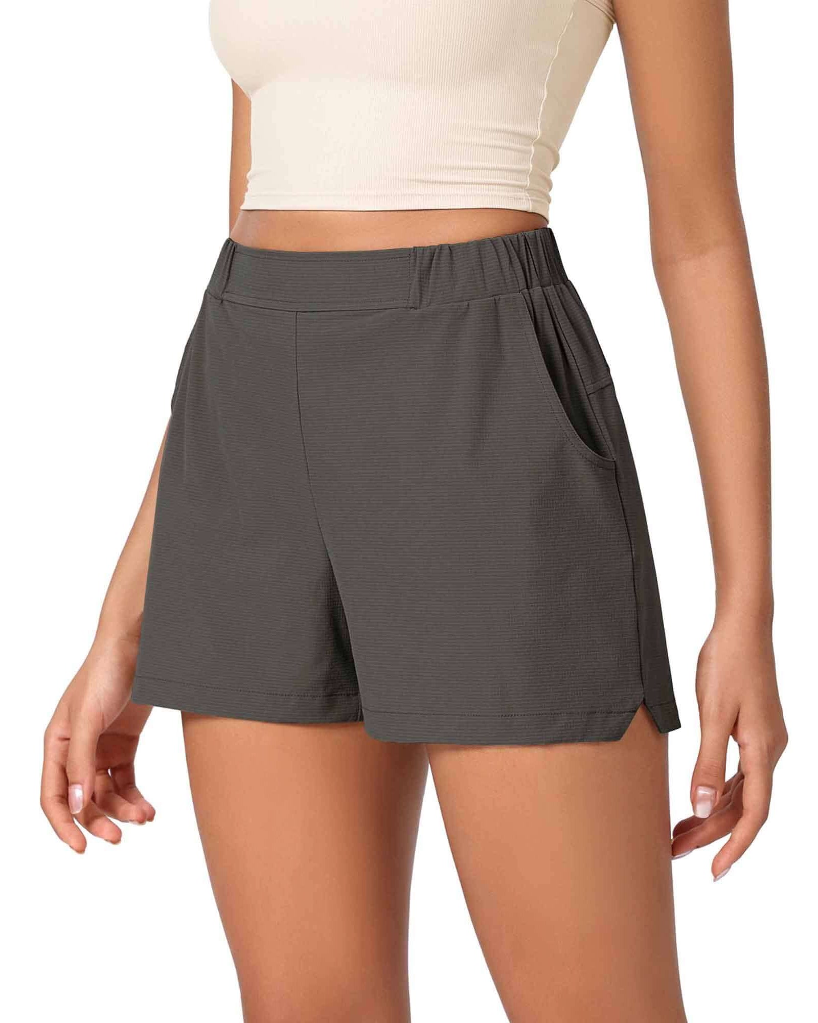 Stretch Woven High Waist Relaxed Shorts - ododos