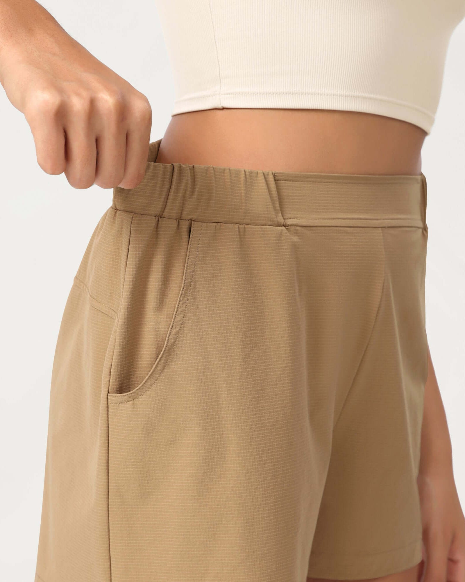 Stretch Woven High Waist Relaxed Shorts - ododos