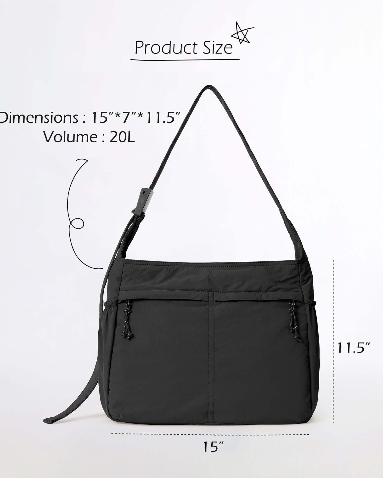 20L Crossbody Large Capacity Lightweight Hobo Shoulder Sling Bag - ododos