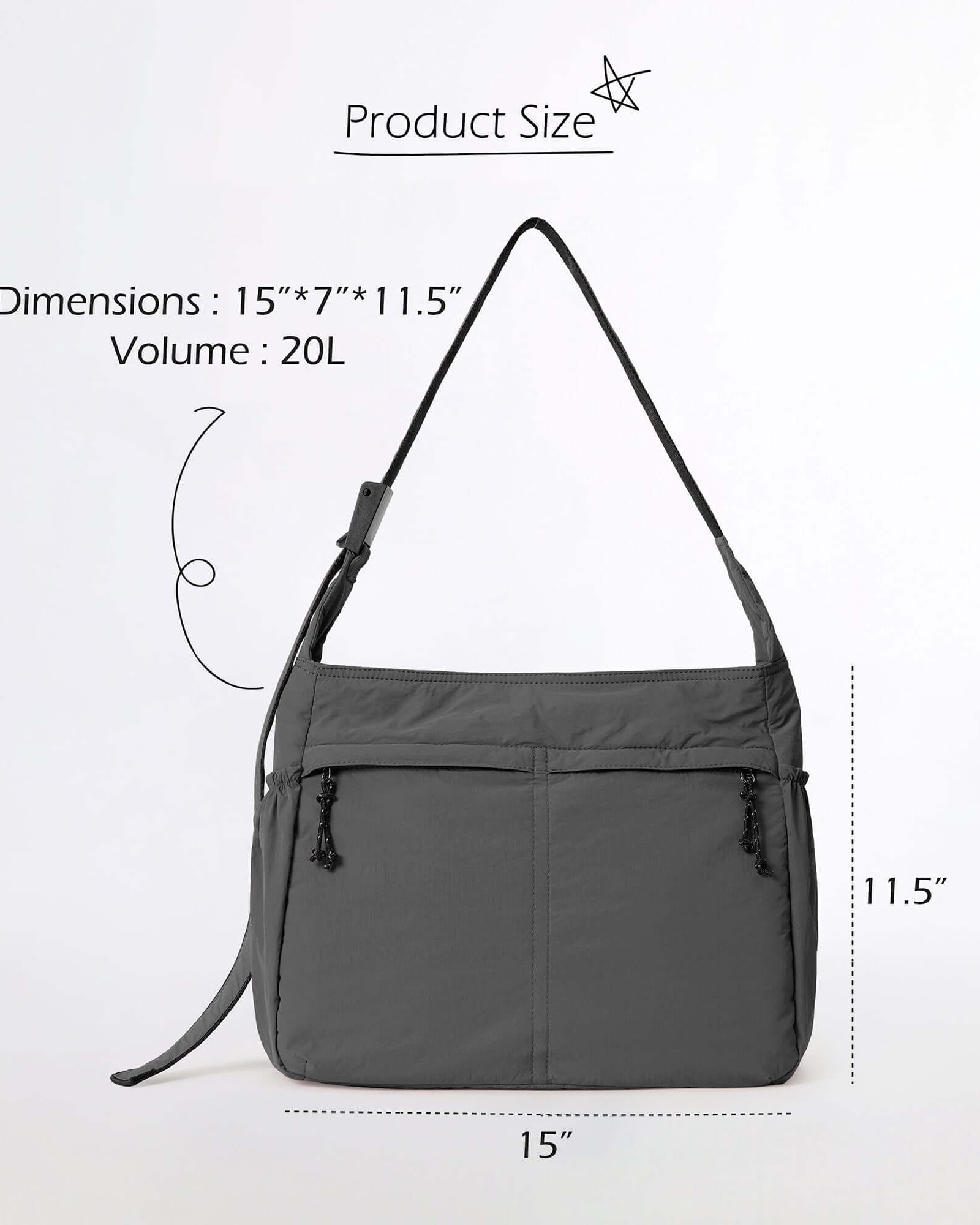 20L Crossbody Large Capacity Lightweight Hobo Shoulder Sling Bag - ododos