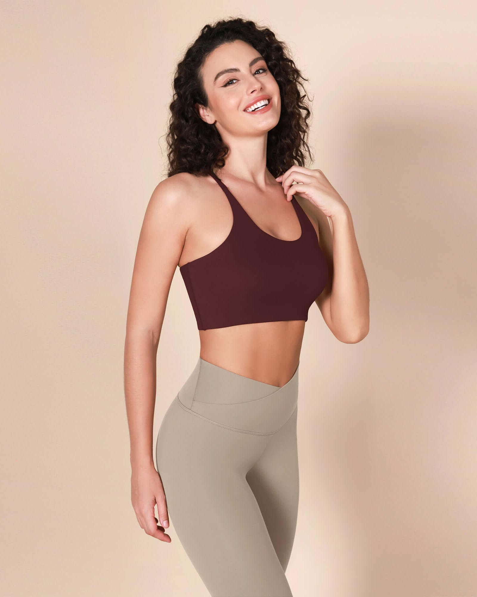 Halter Racerback Sports Bra Burgundy - ododos