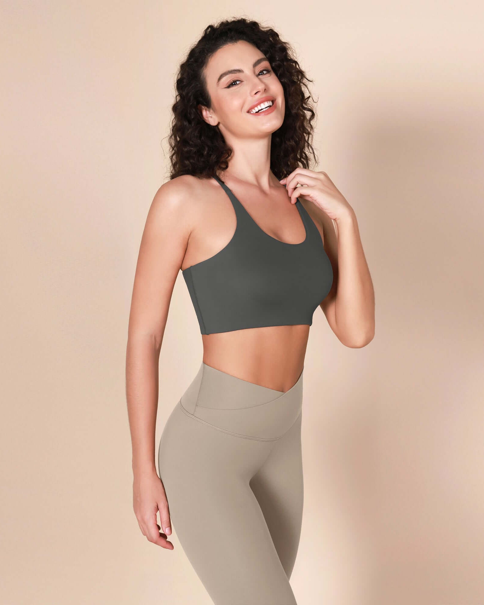 Halter Racerback Sports Bra Charcoal - ododos