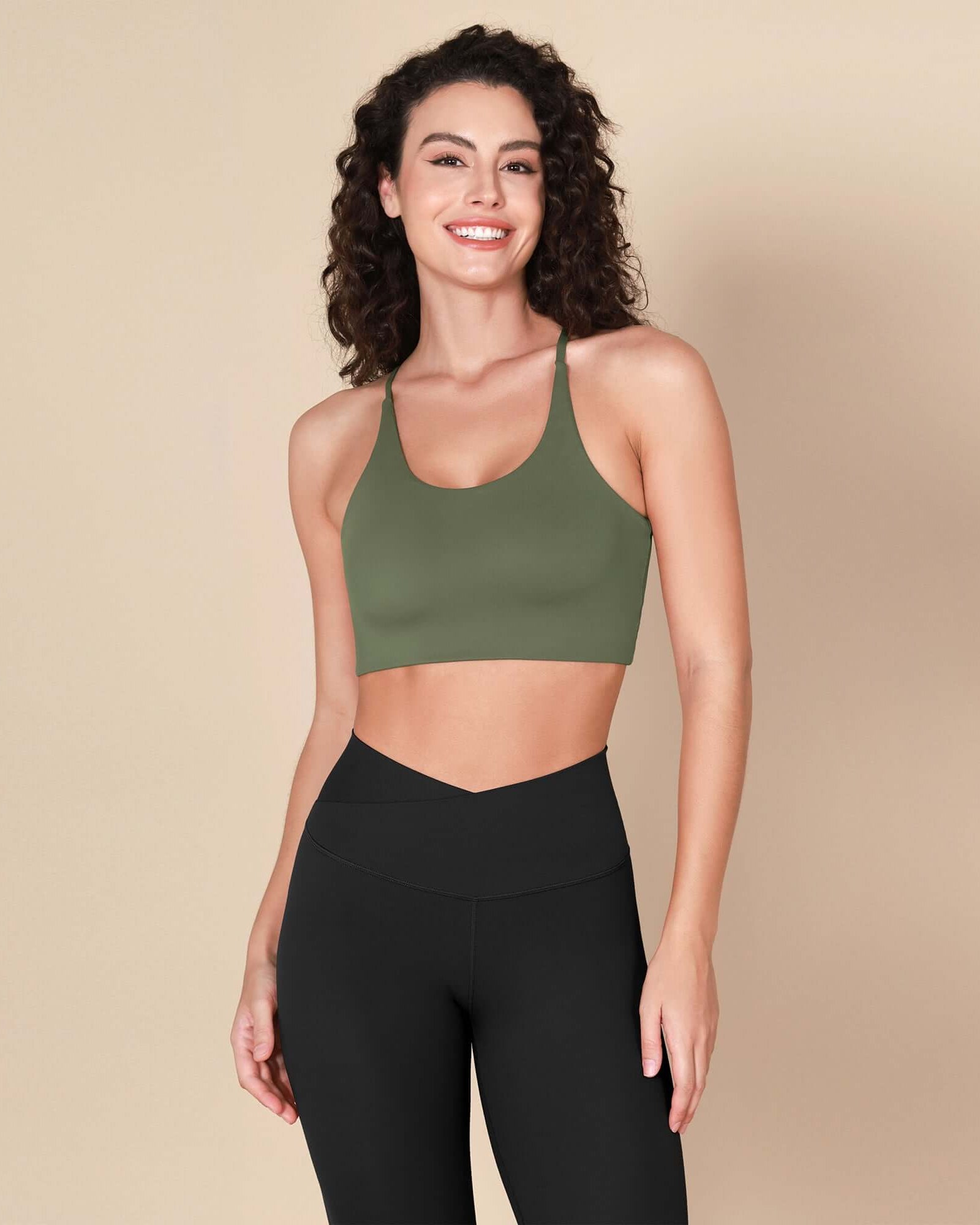 Halter Racerback Sports Bra Dark Olive - ododos