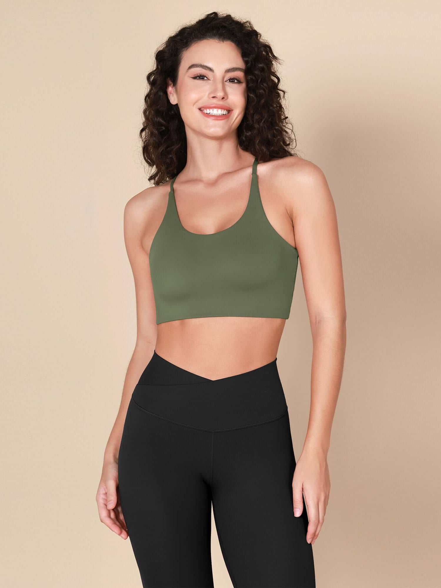 Halter Racerback Sports Bra Dark Olive - ododos