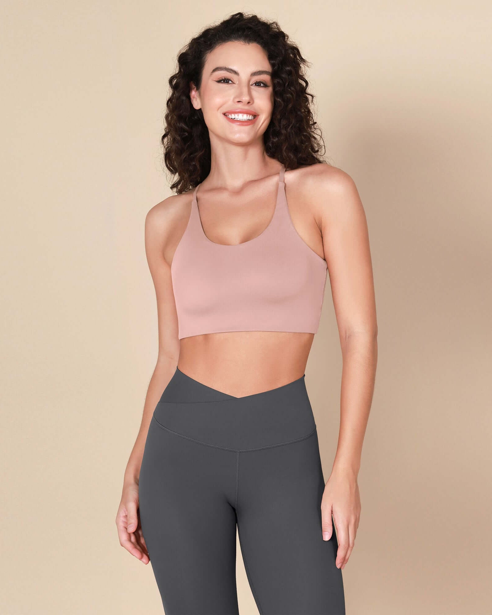 Halter Racerback Sports Bra Dusty Pink - ododos