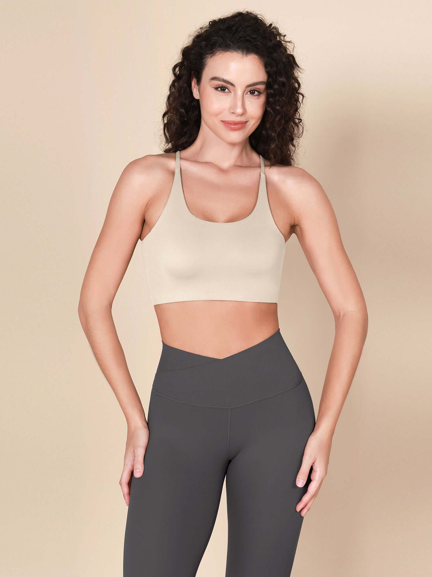 Halter Racerback Sports Bra Oat Milk - ododos