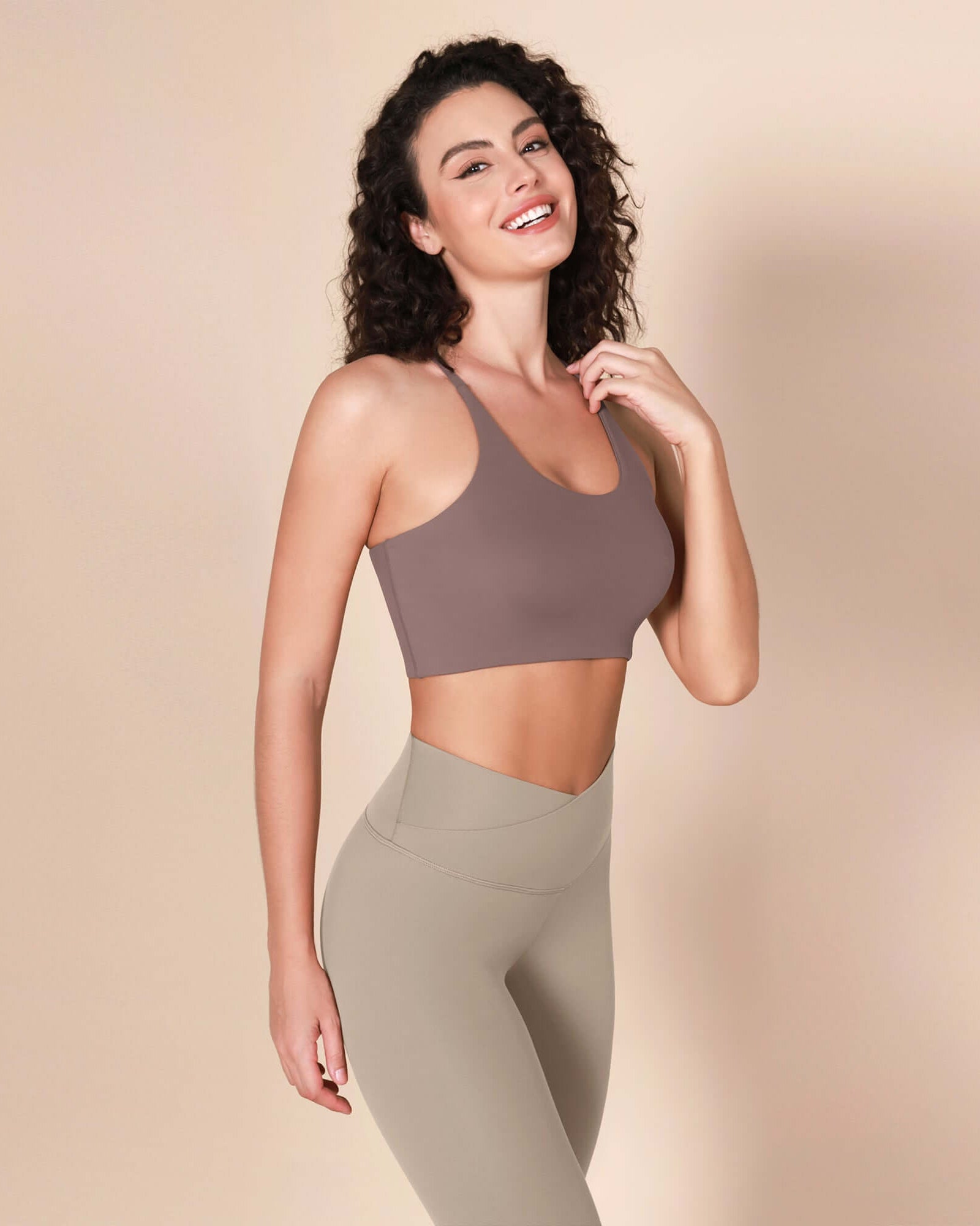 Halter Racerback Sports Bra Purple Taupe - ododos