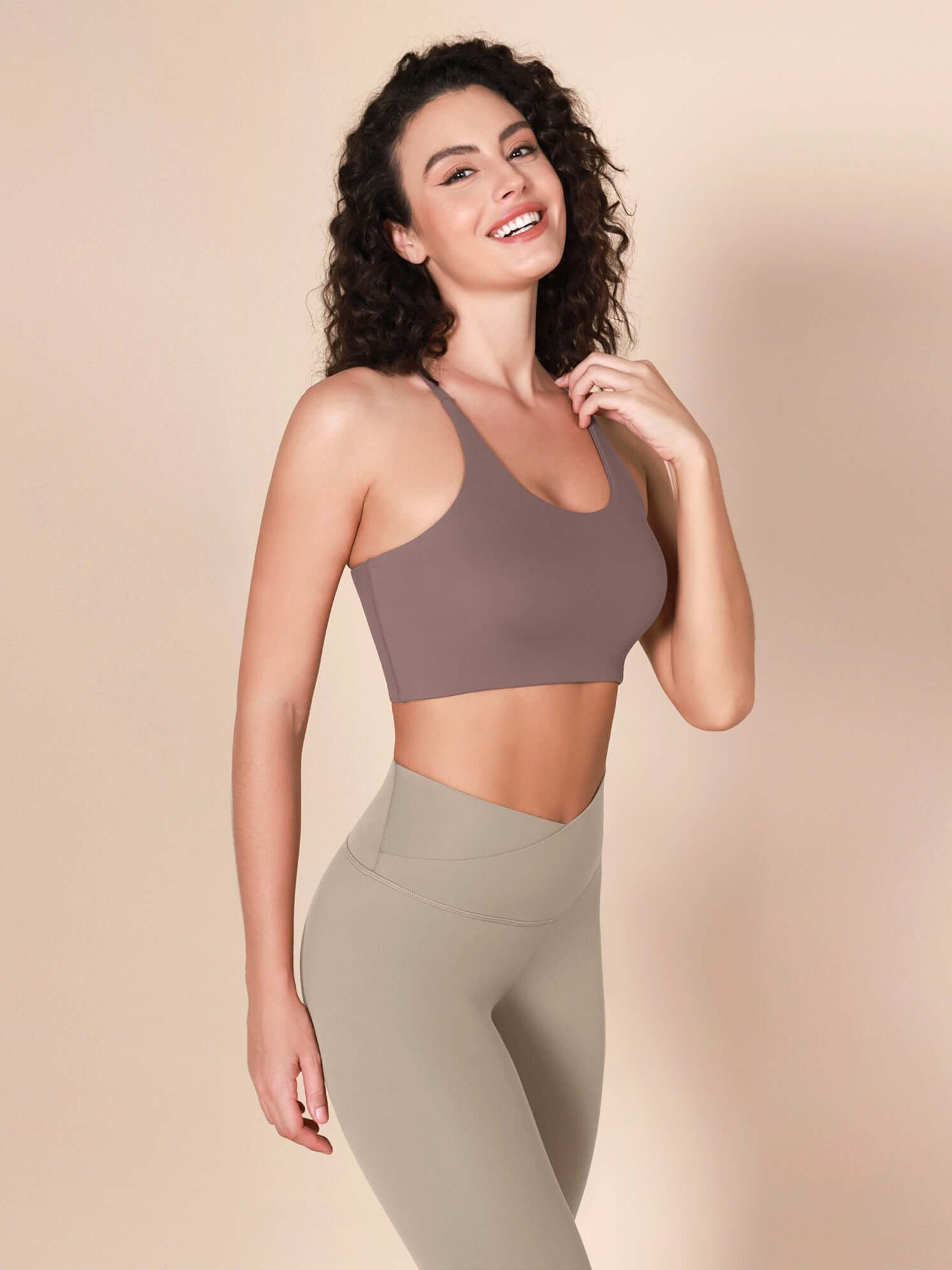 Halter Racerback Sports Bra Purple Taupe - ododos
