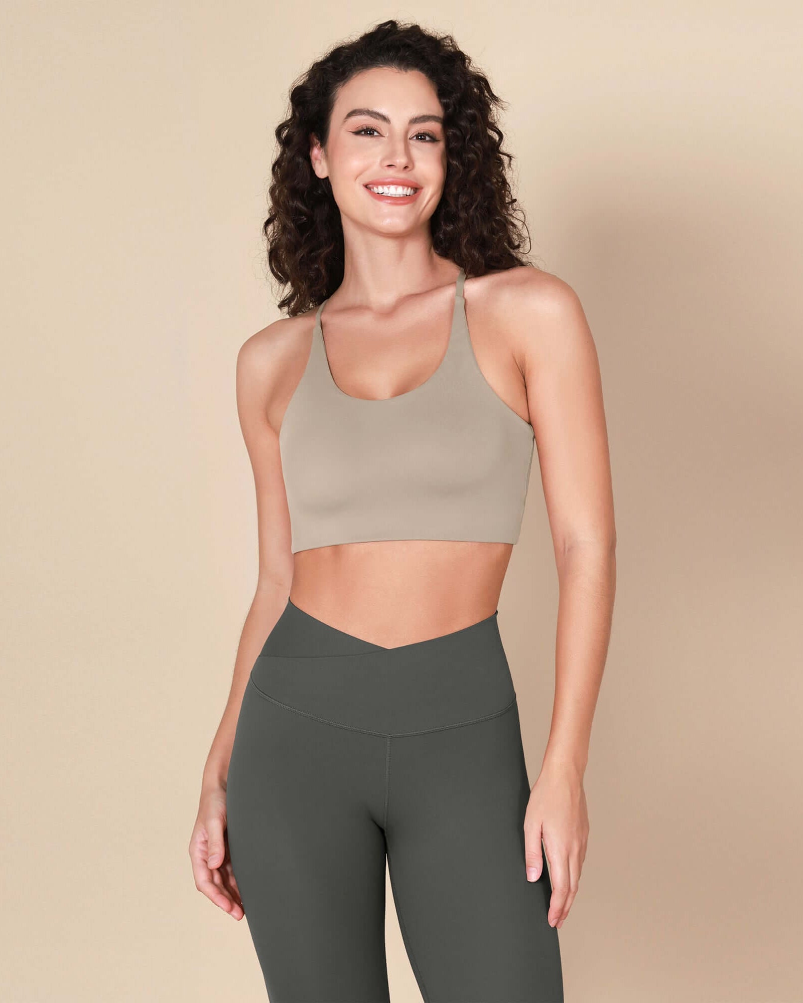 Halter Racerback Sports Bra Taupe - ododos