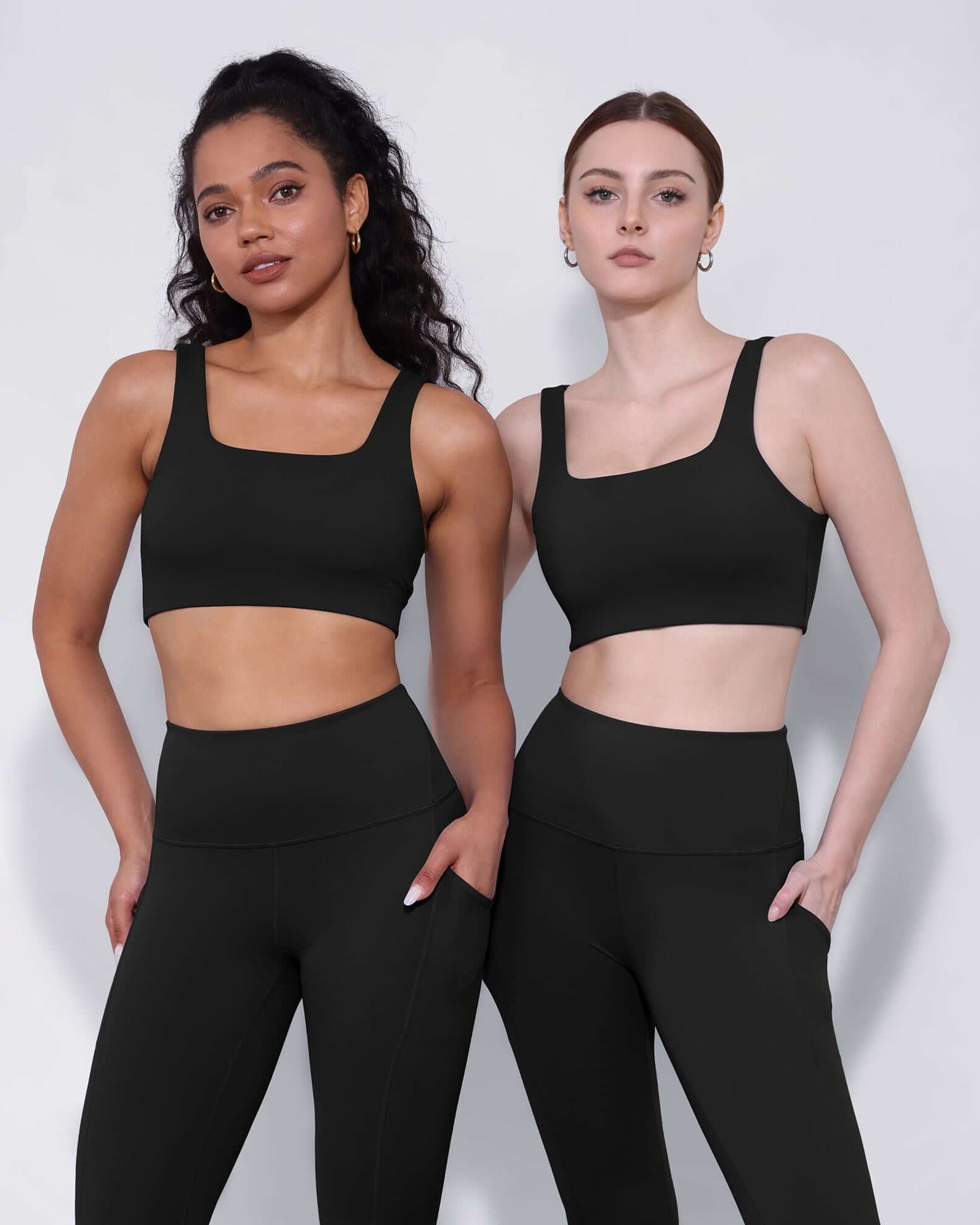 2-Pack Square Neck Sports Bra Black+Black - ododos