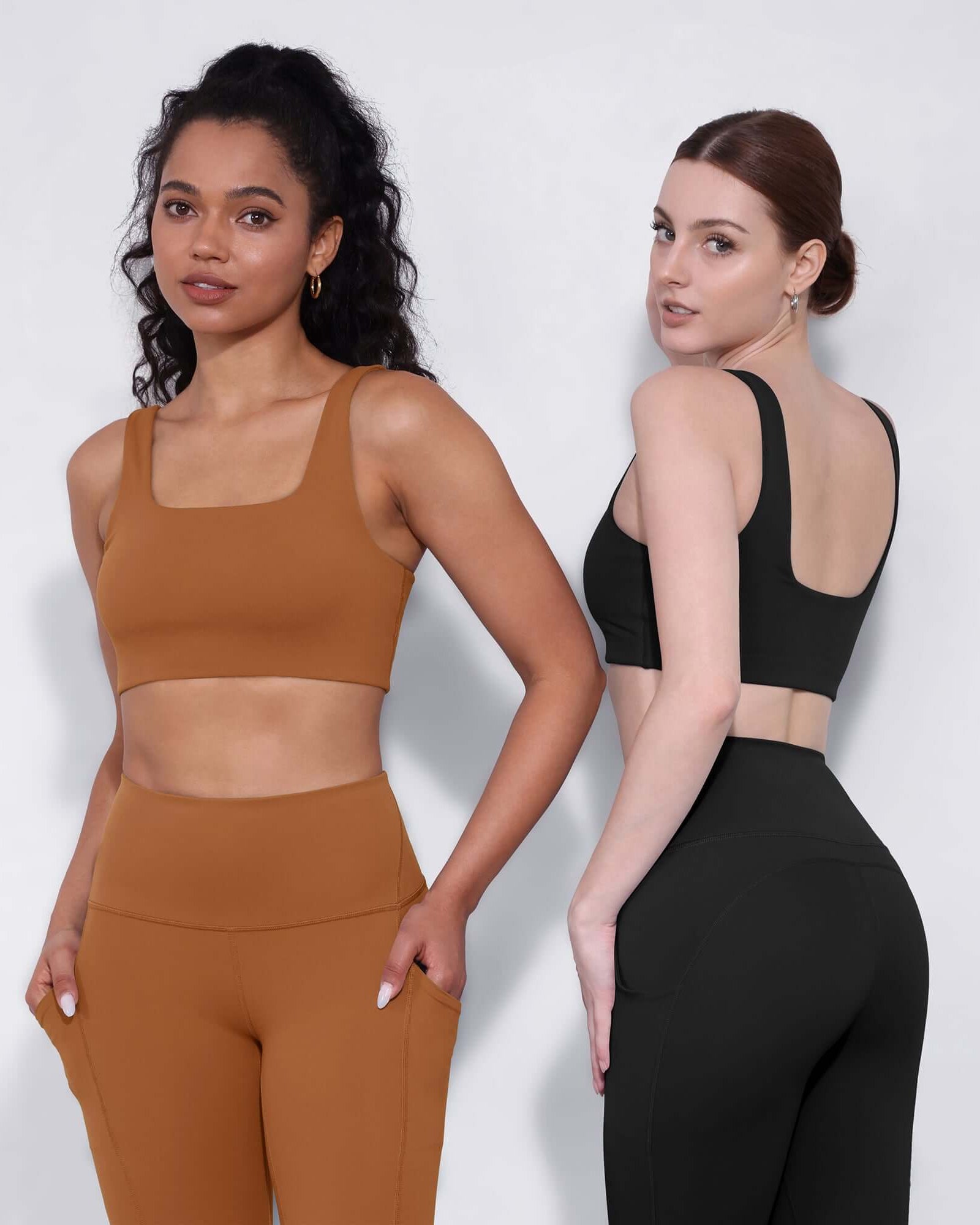 2-Pack Square Neck Sports Bra Black+Caramel - ododos