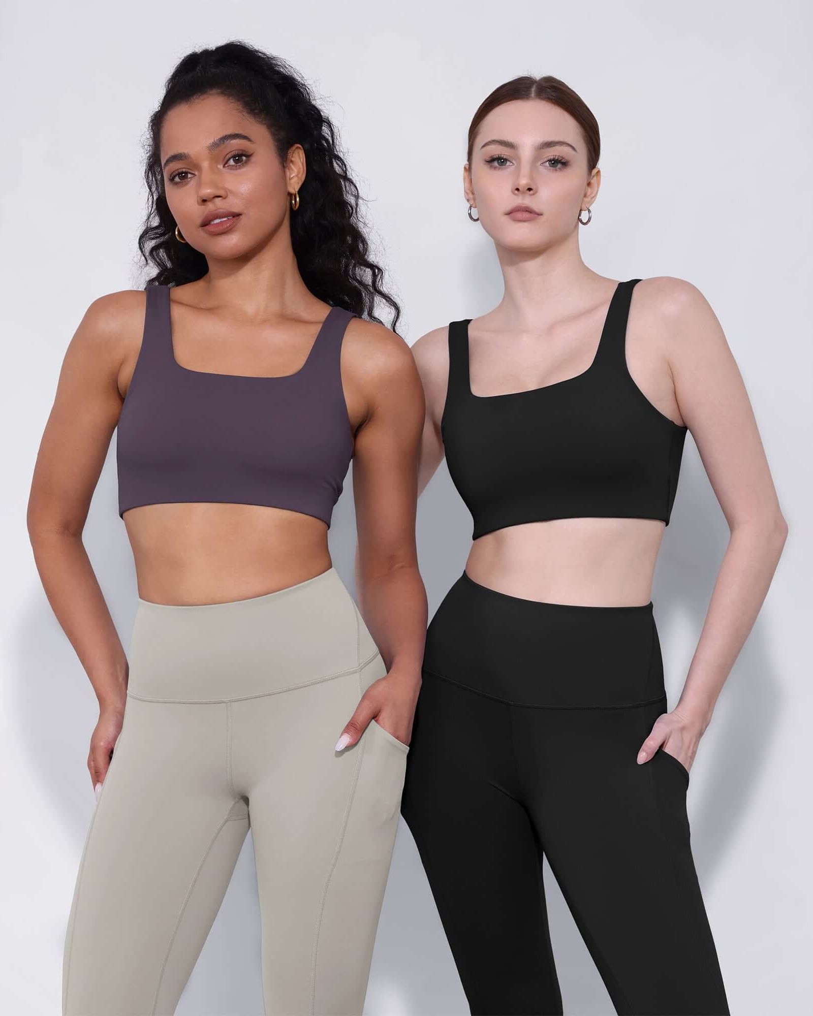 2-Pack Square Neck Sports Bra Black+Dark Purple - ododos