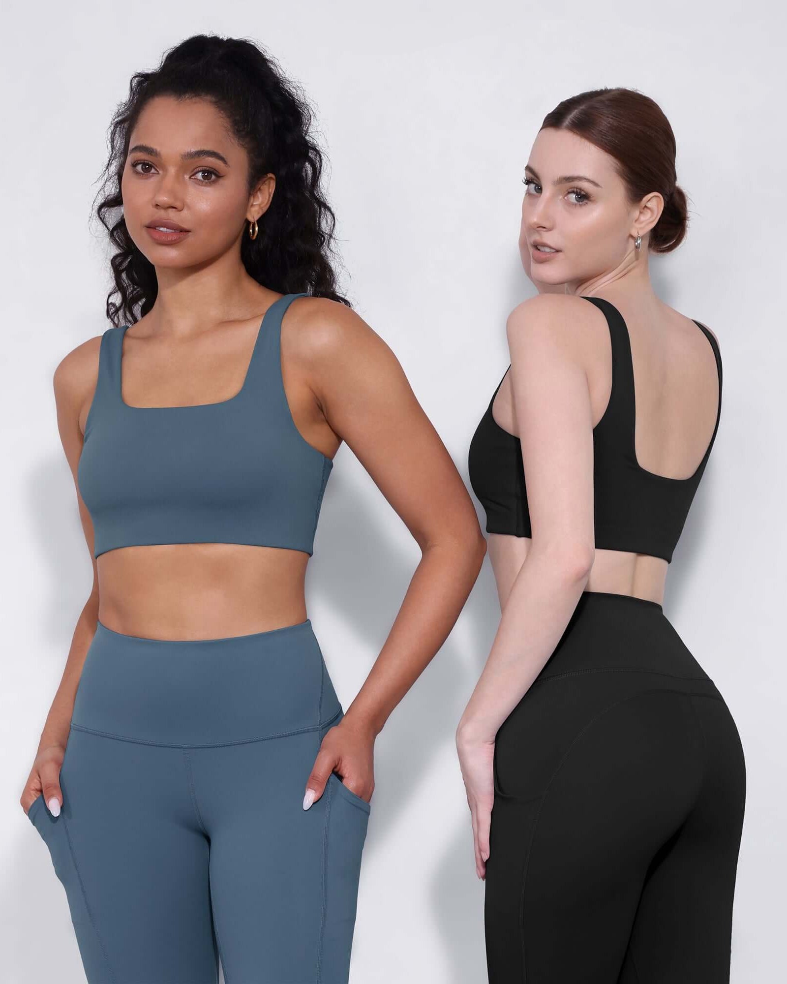 2-Pack Square Neck Sports Bra Black+Ink Blue - ododos