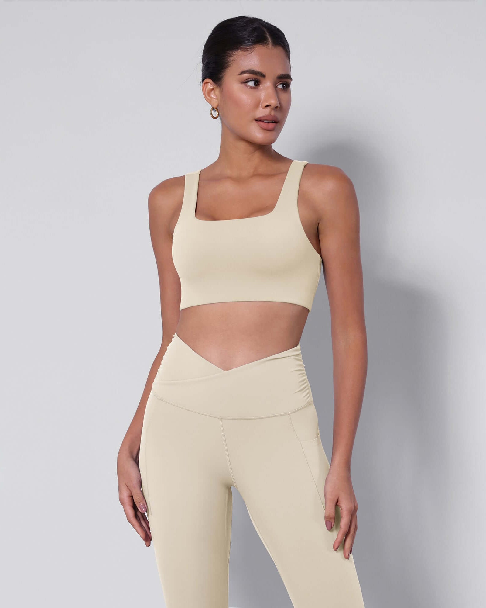 2-Pack Square Neck Sports Bra Black+Oat Milk - ododos