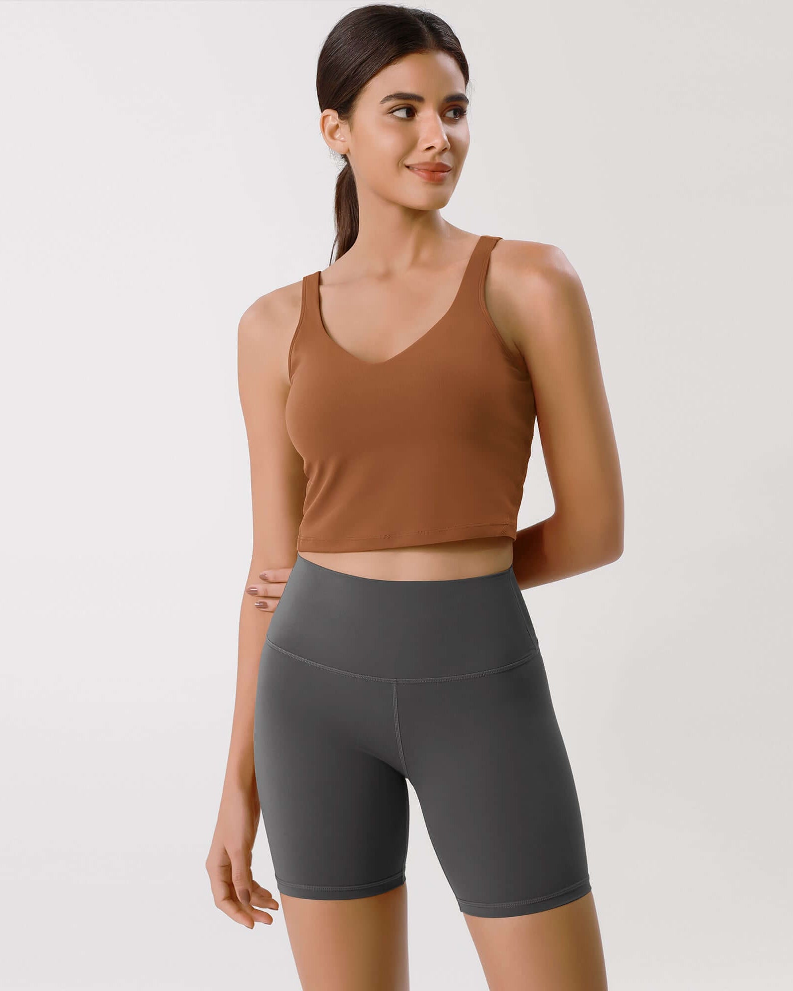 Cloud Feeling U Back Sports Bra Caramel Crop Length - ododos