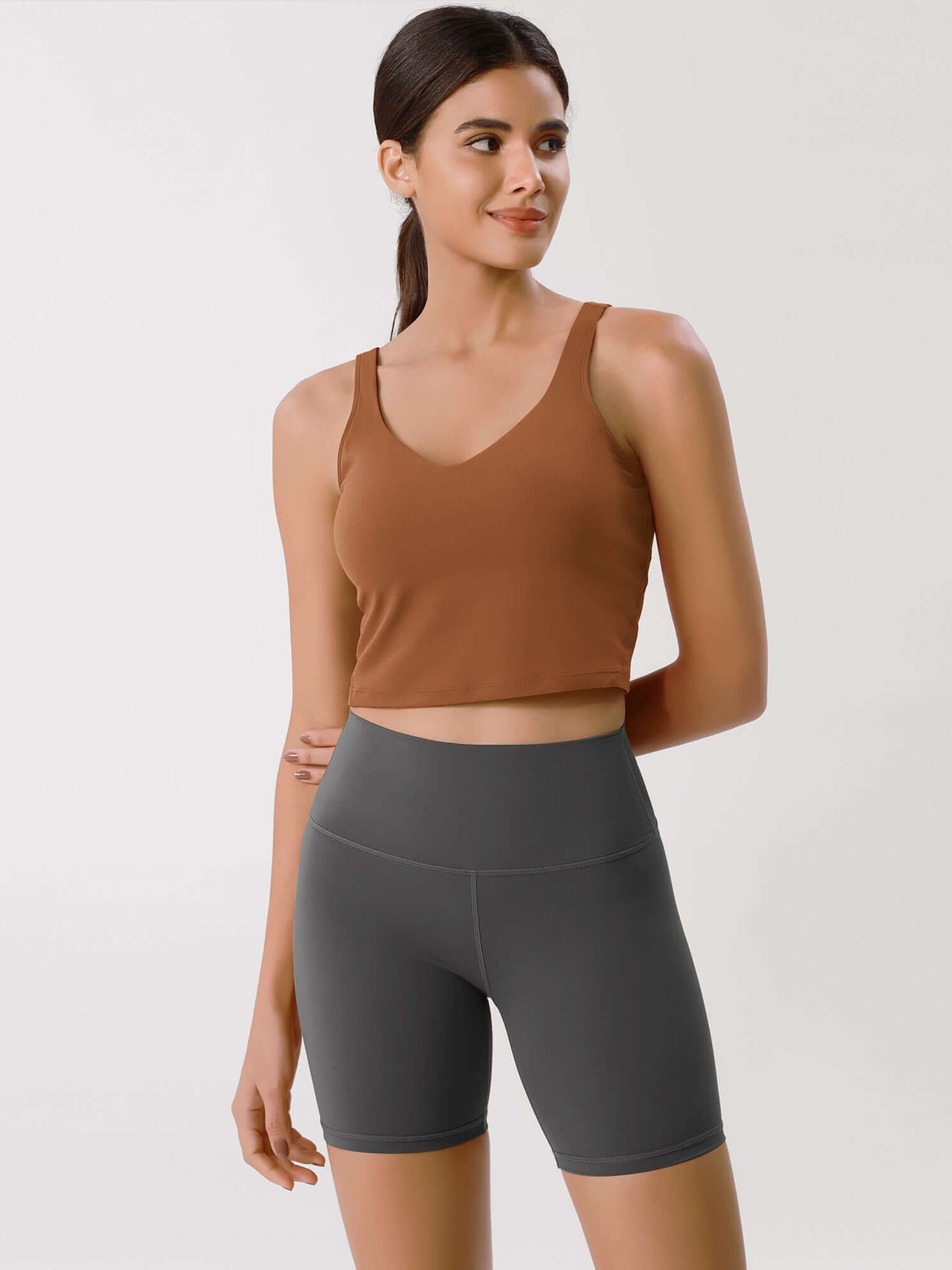 Cloud Feeling U Back Sports Bra Caramel Crop Length - ododos