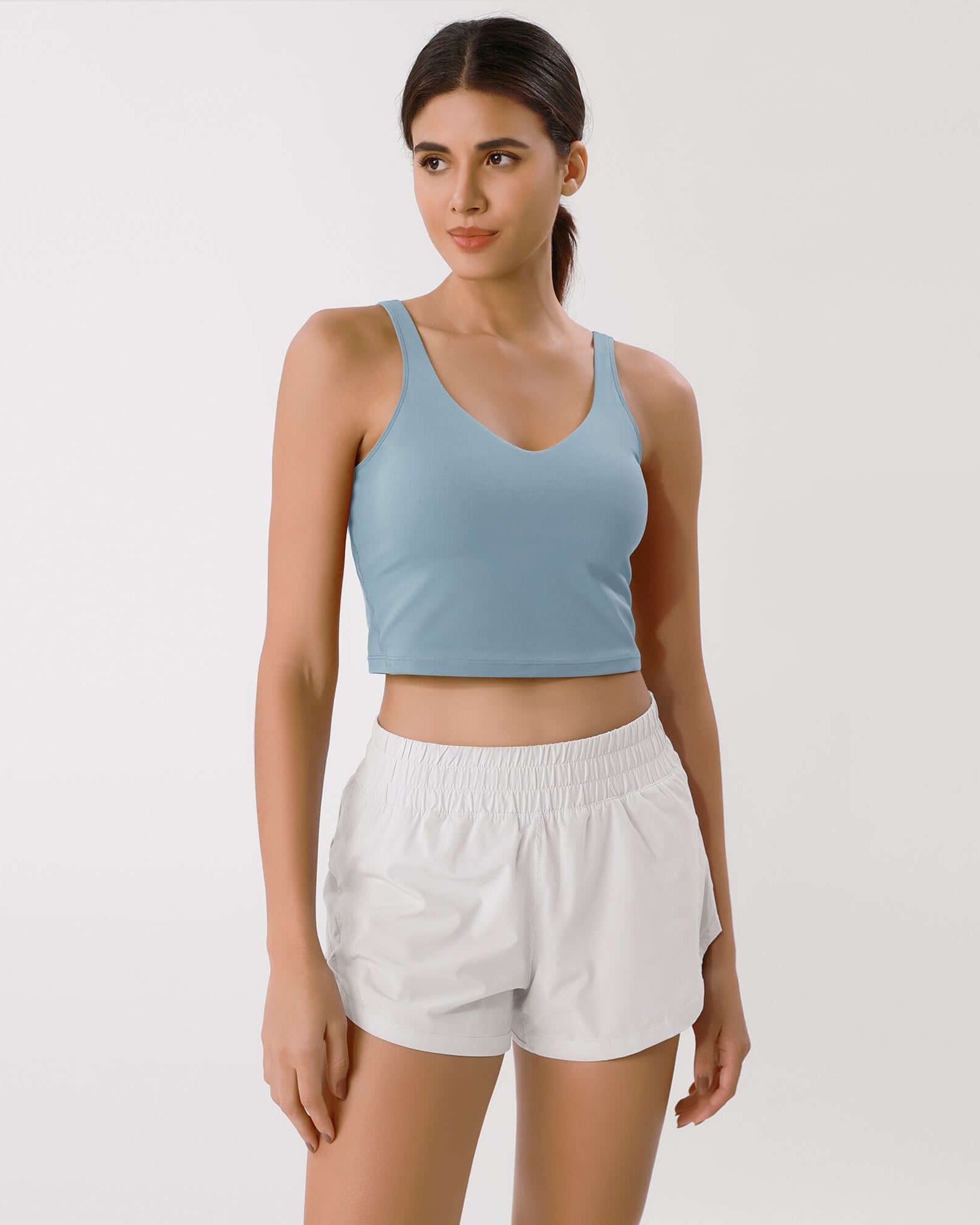 Cloud Feeling U Back Sports Bra Chambray Crop Length - ododos