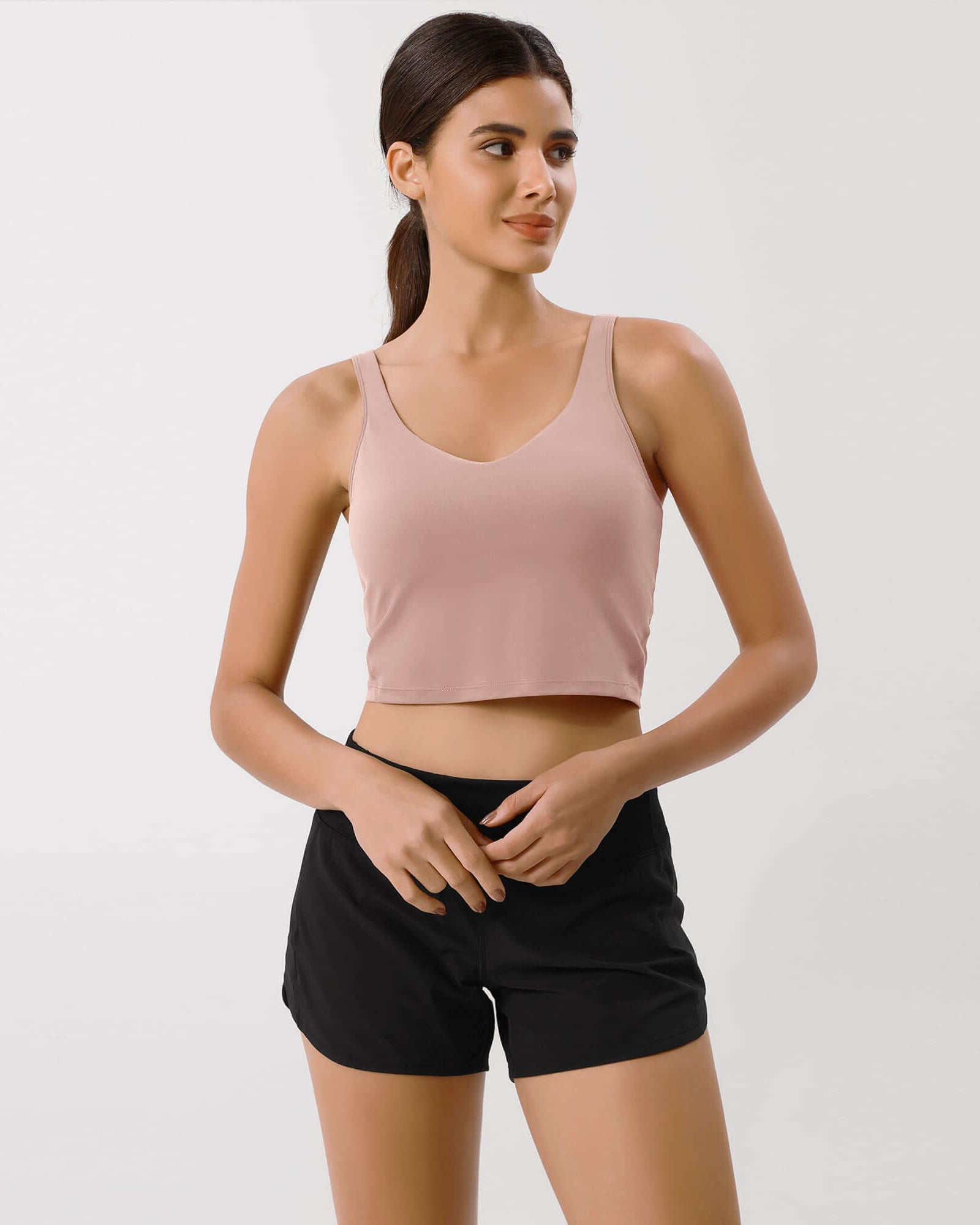 Cloud Feeling U Back Sports Bra Dusty Pink Crop Length - ododos