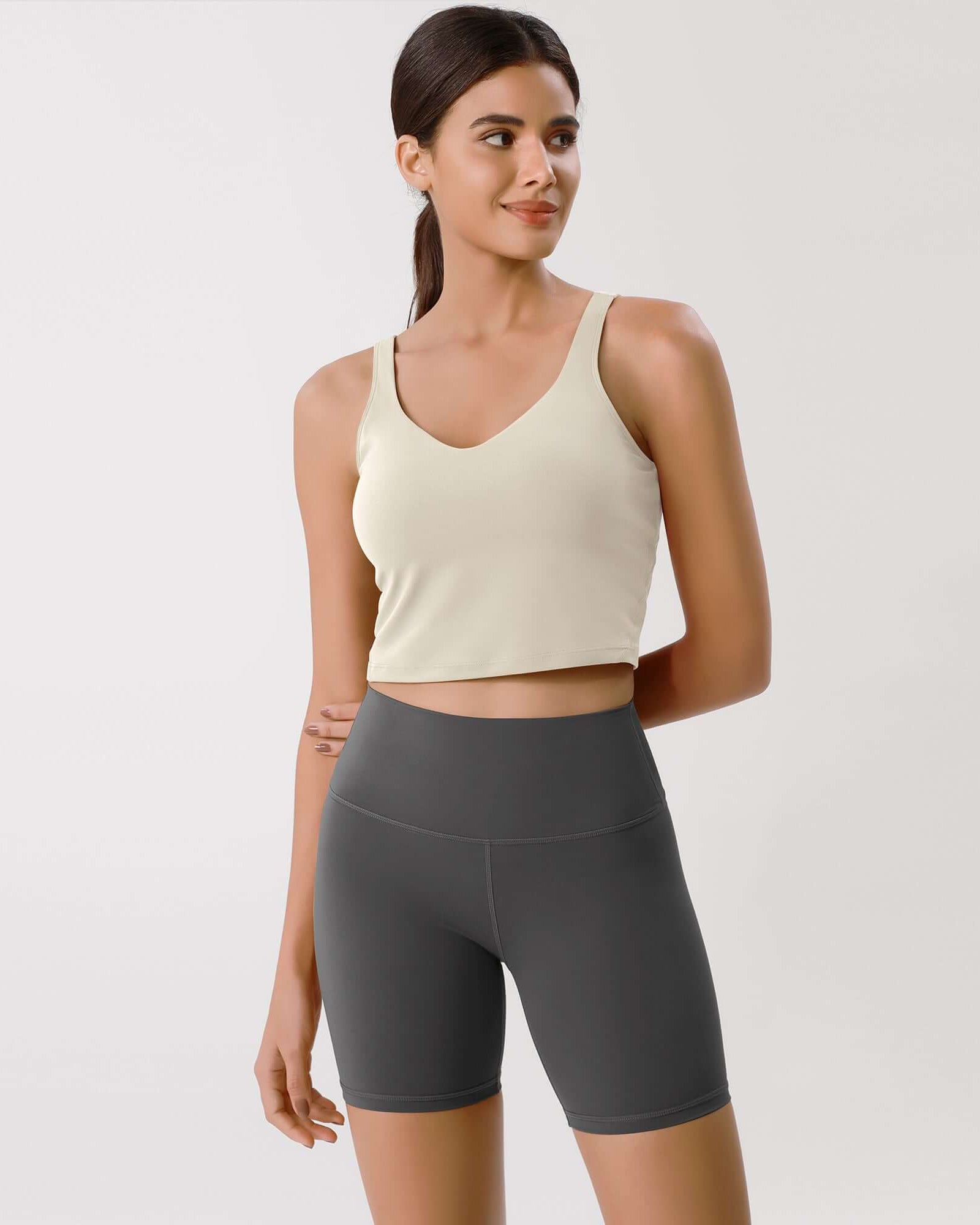 Cloud Feeling U Back Sports Bra Oat Milk Crop Length - ododos